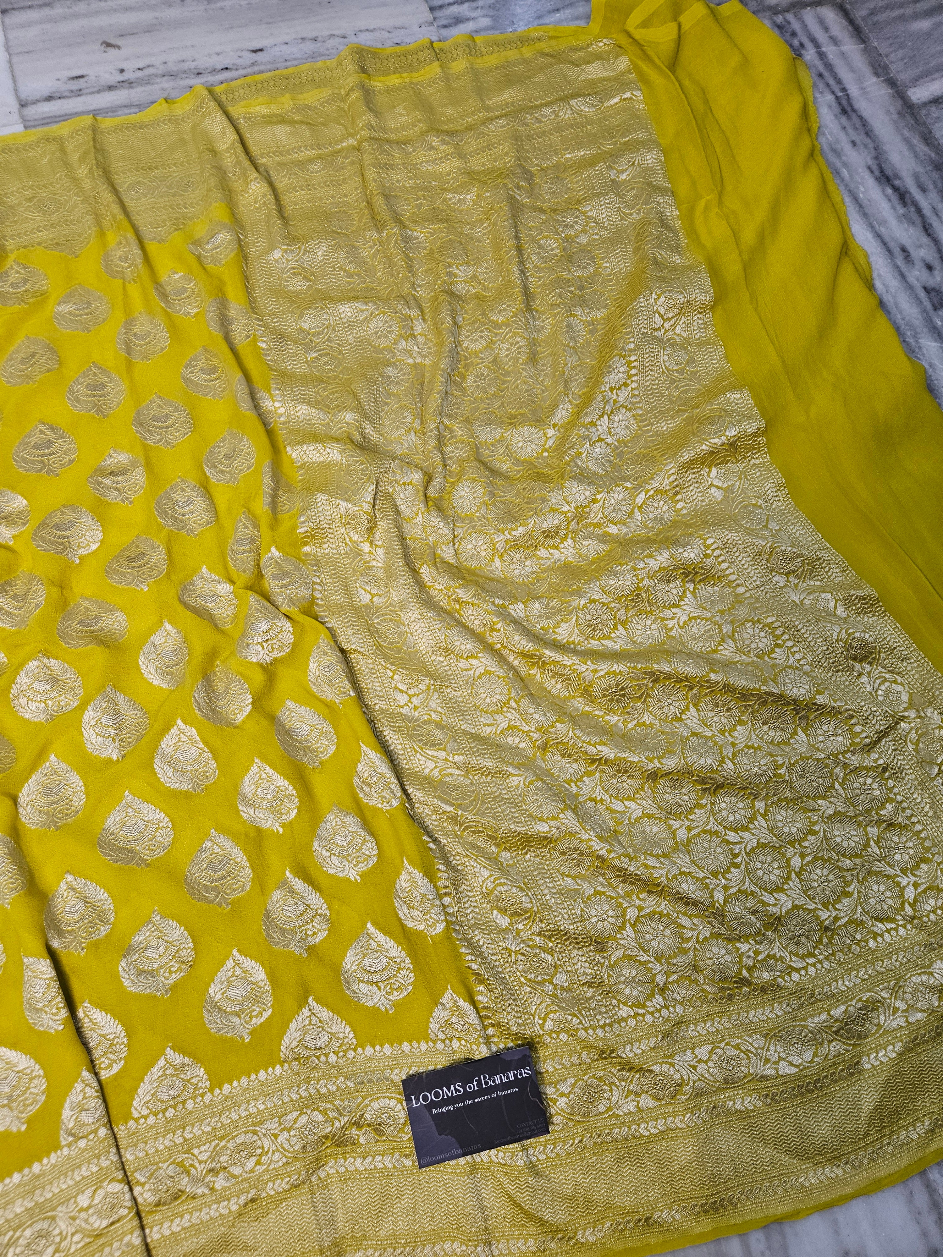 Pure Georgette Banarasi Saree weaving faux jaal watergold zari in