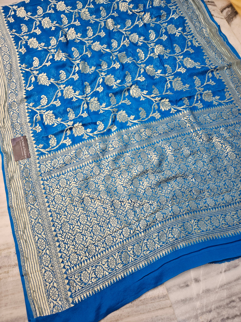 pure georgette silk woven tested zari banarasi saree in Deep sky blue