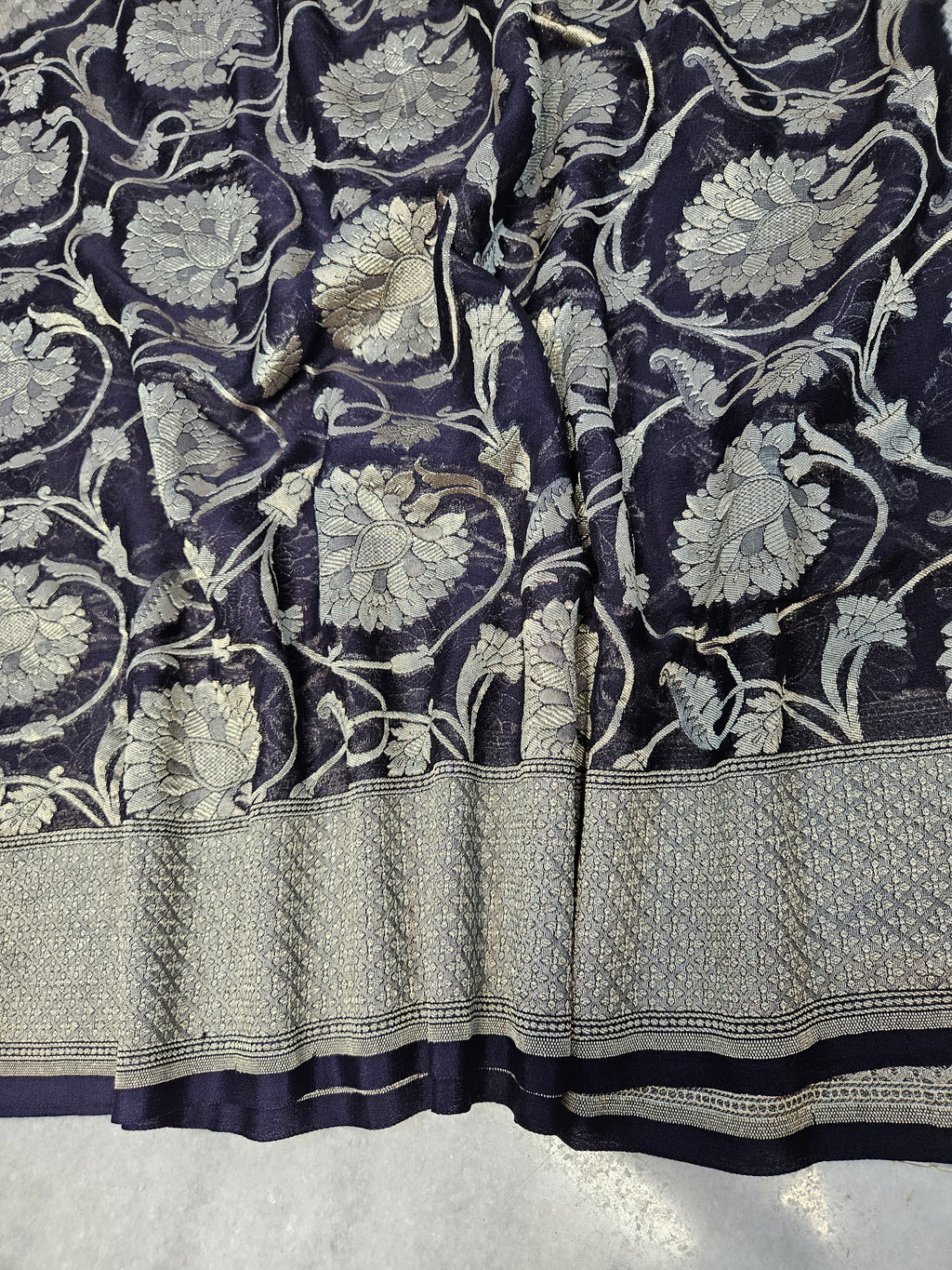 pure georgette silk woven tested zari banarasi saree in Jet black