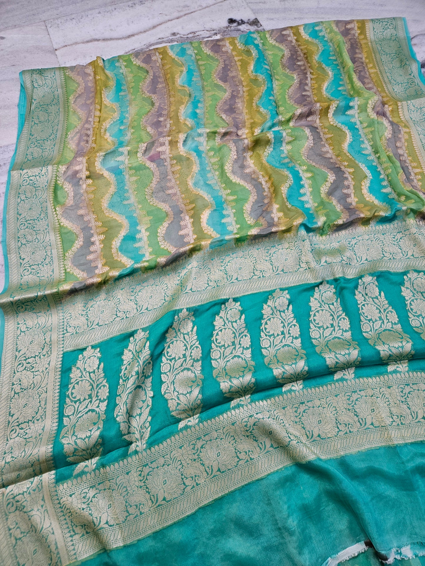 Pure Chiffon Rangkat Handbrush Banarasi Saree