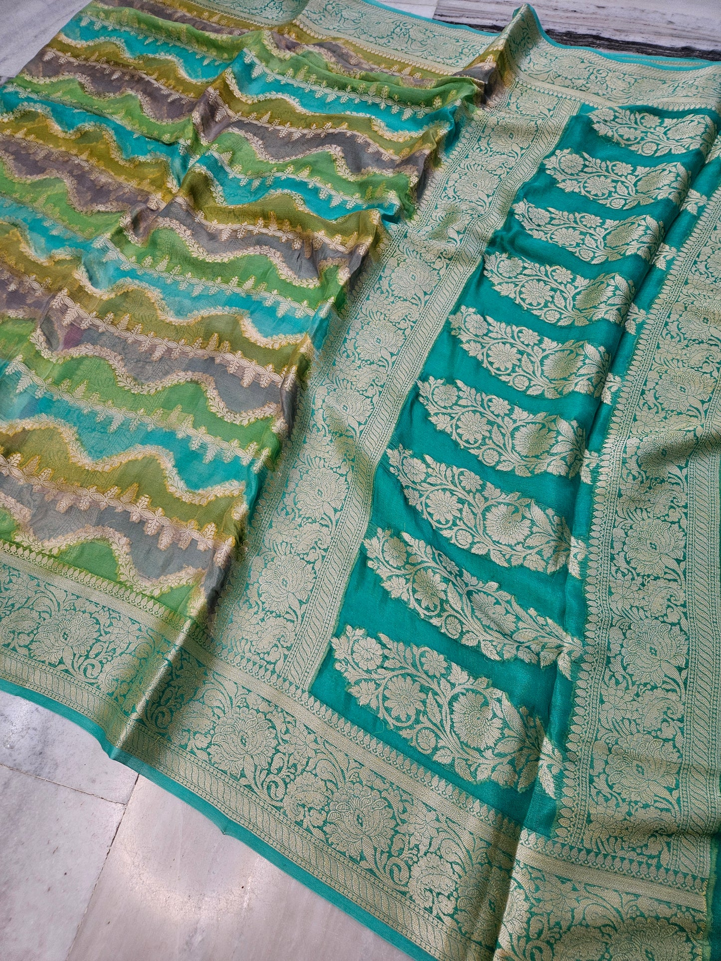 Pure Chiffon Rangkat Handbrush Banarasi Saree