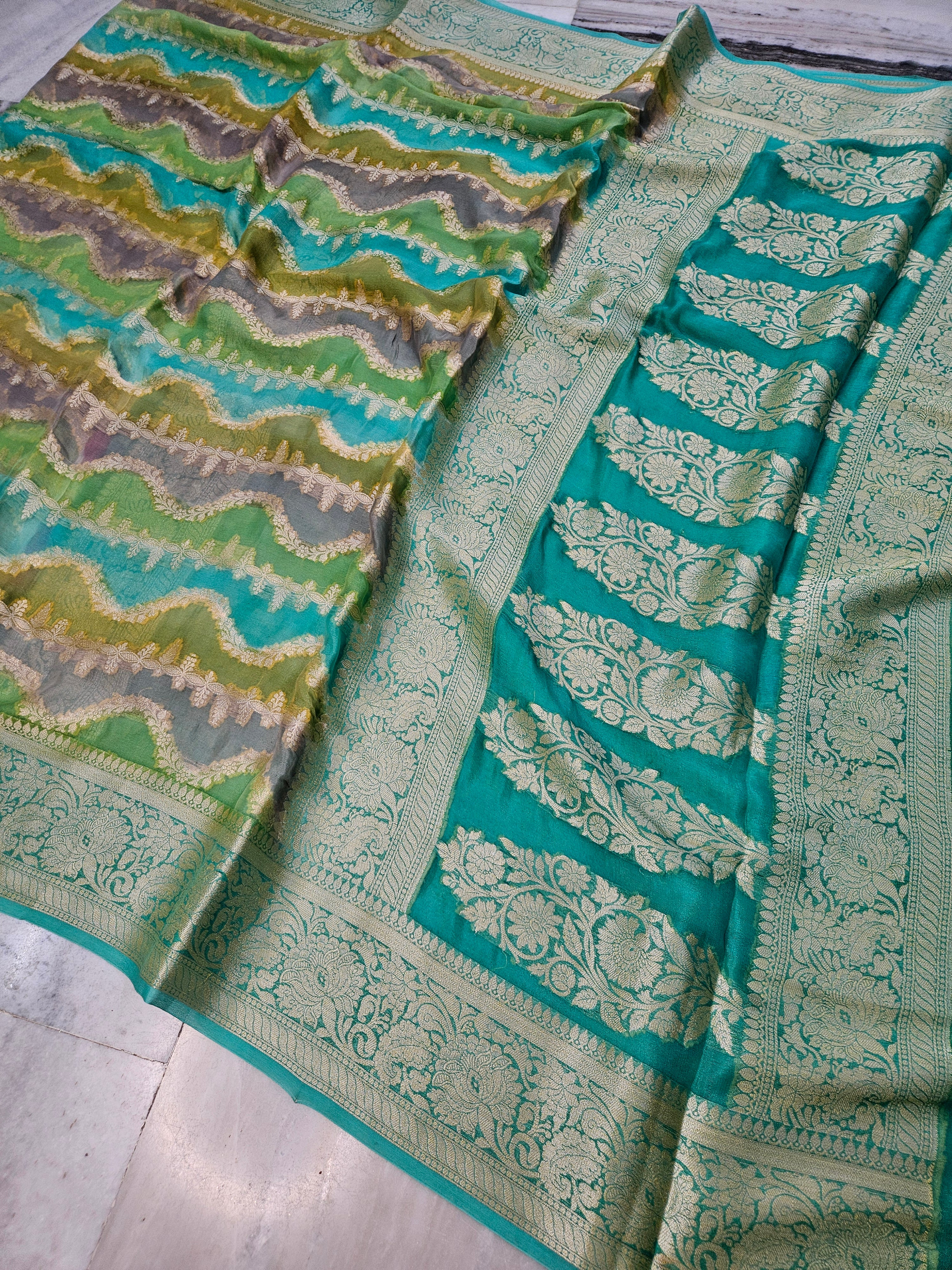 Pure Chiffon Rangkat Handbrush Banarasi Saree
