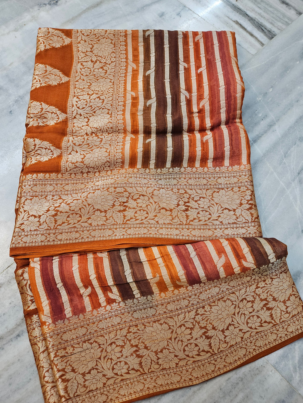 Rangkat Pure Chiffon Banarasi Saree With Handbrush Work