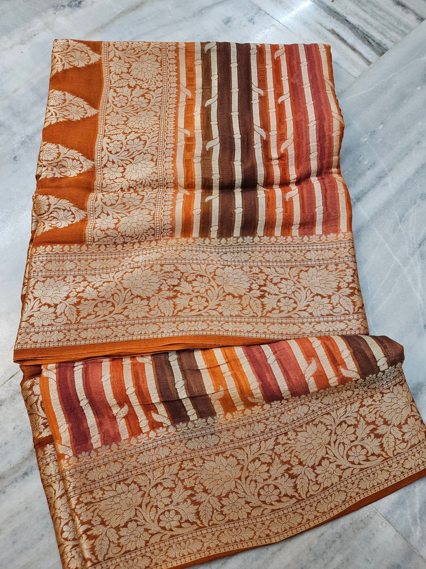 Rangkat Pure Chiffon Banarasi Saree With Handbrush Work