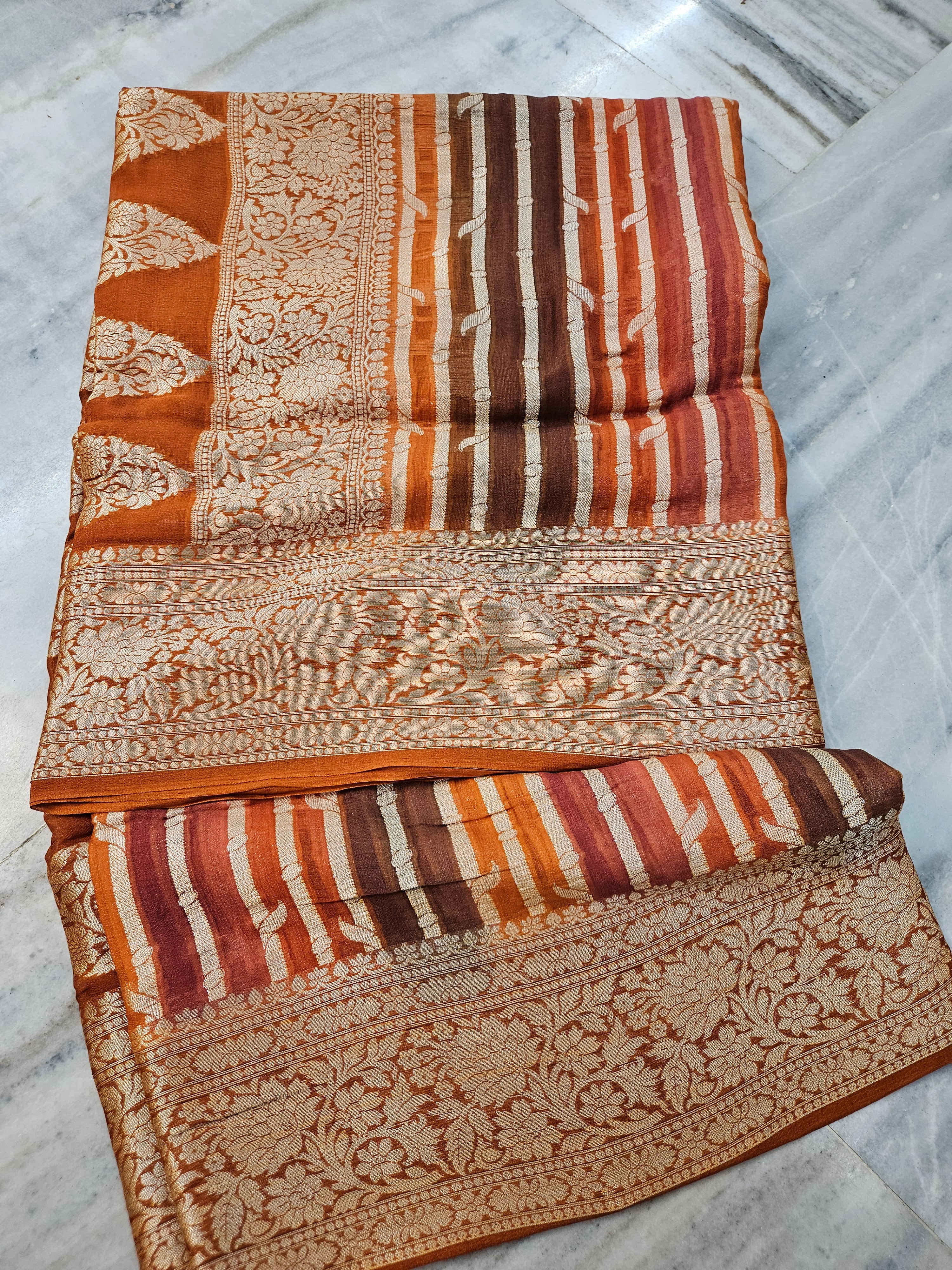 Rangkat Pure Chiffon Banarasi Saree With Handbrush Work