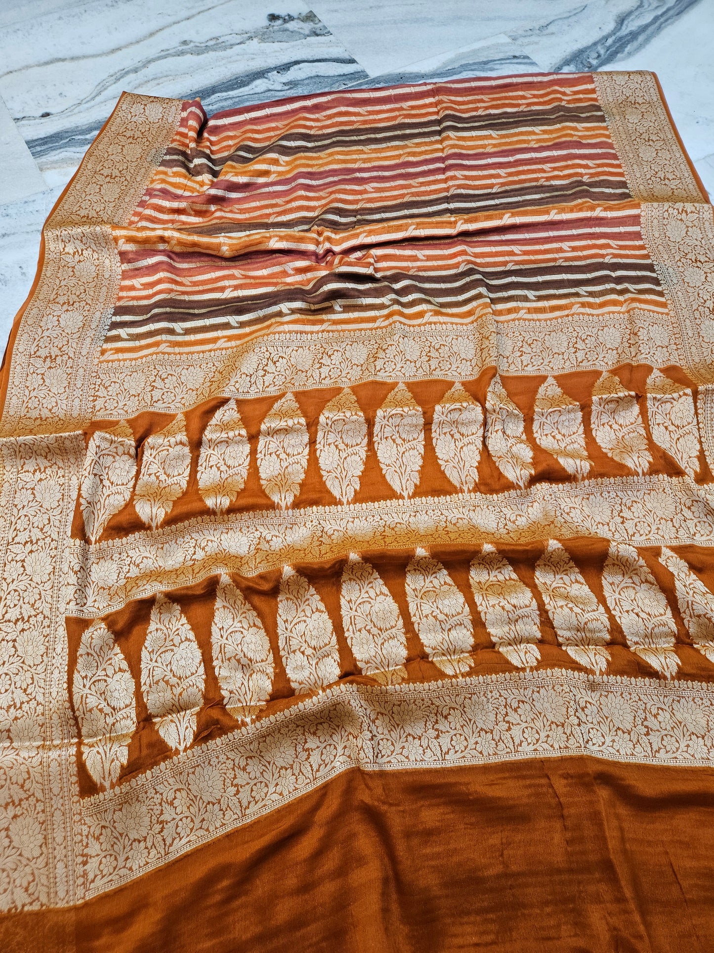 Rangkat Pure Chiffon Banarasi Saree With Handbrush Work