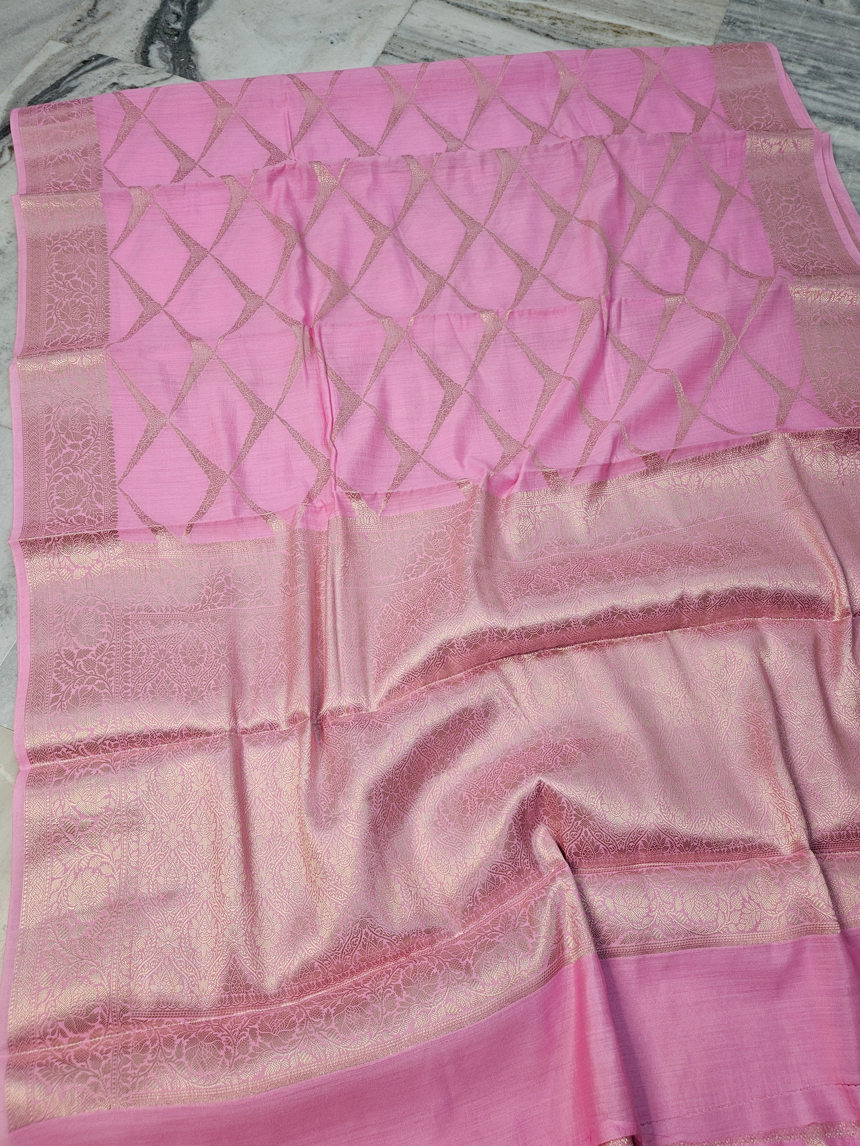 Pure Chiniya Silk Woven Banarasi Saree in Pink