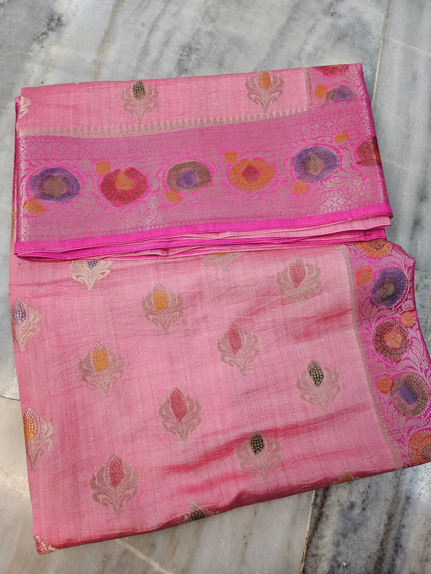 Pure Chiniya Silk Woven Buta Handbrush Banarasi Saree