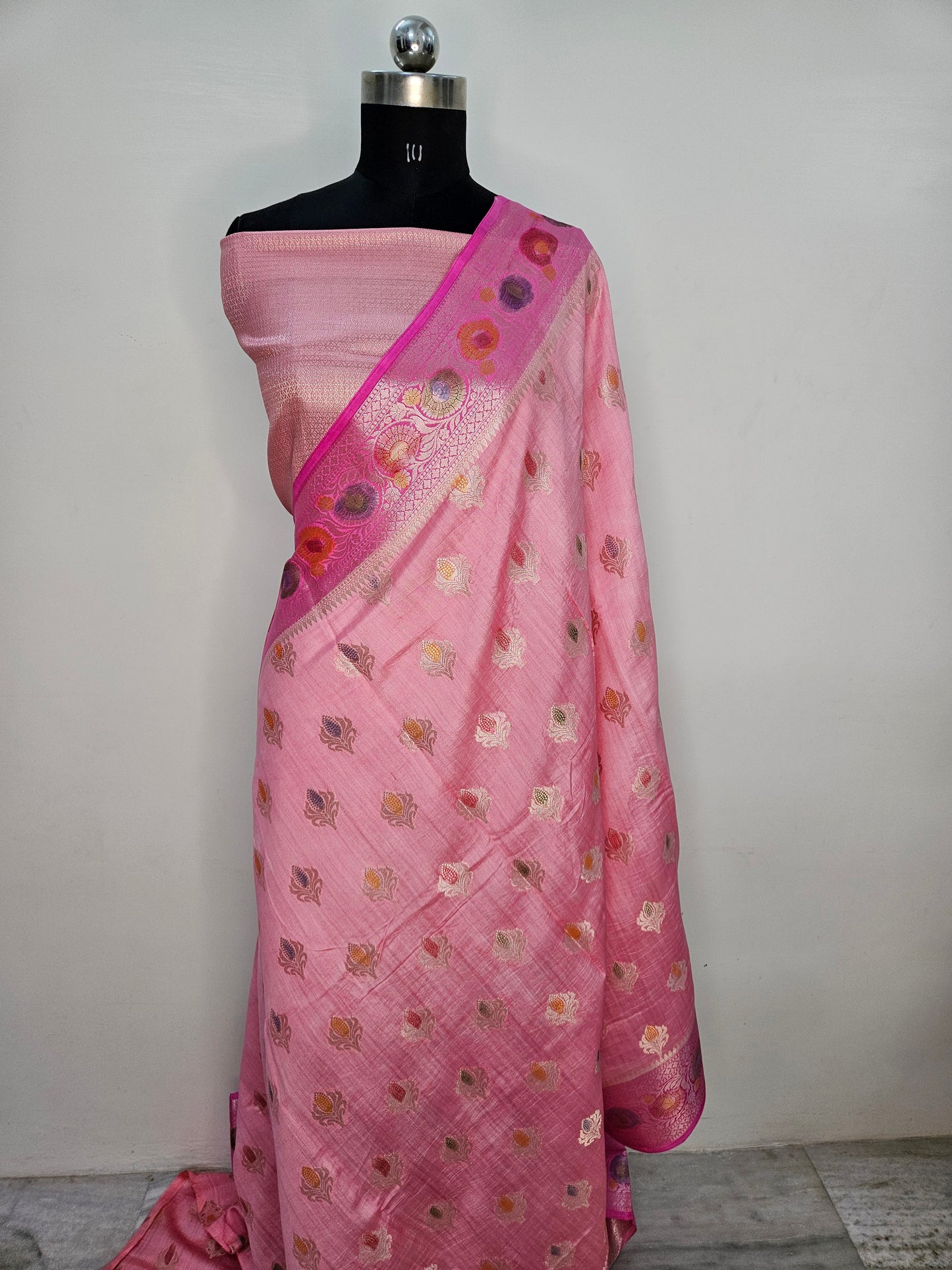 Pure Chiniya Silk Woven Buta Handbrush Banarasi Saree