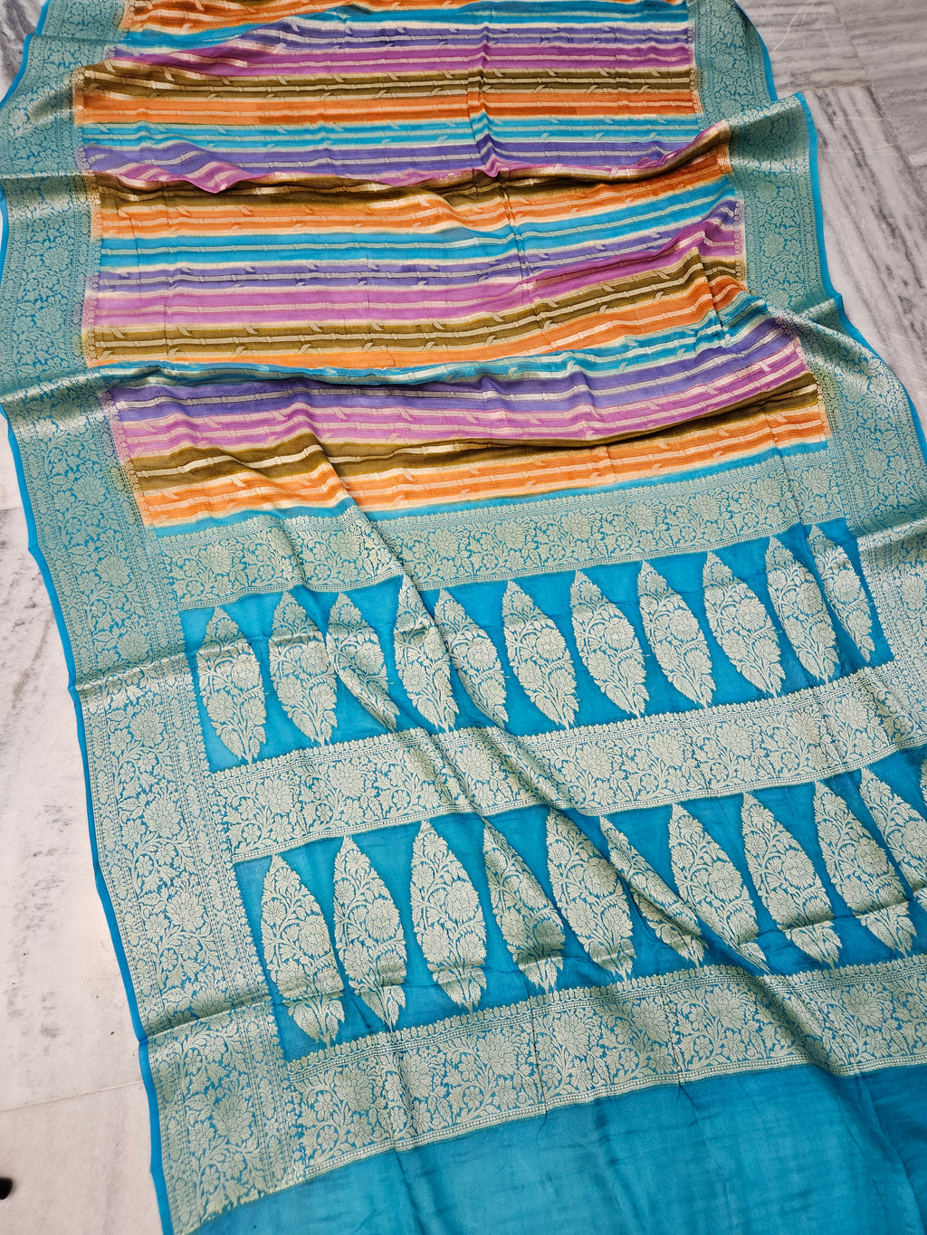 Pure Chiffon Rangkat Handbrush Banarasi Saree