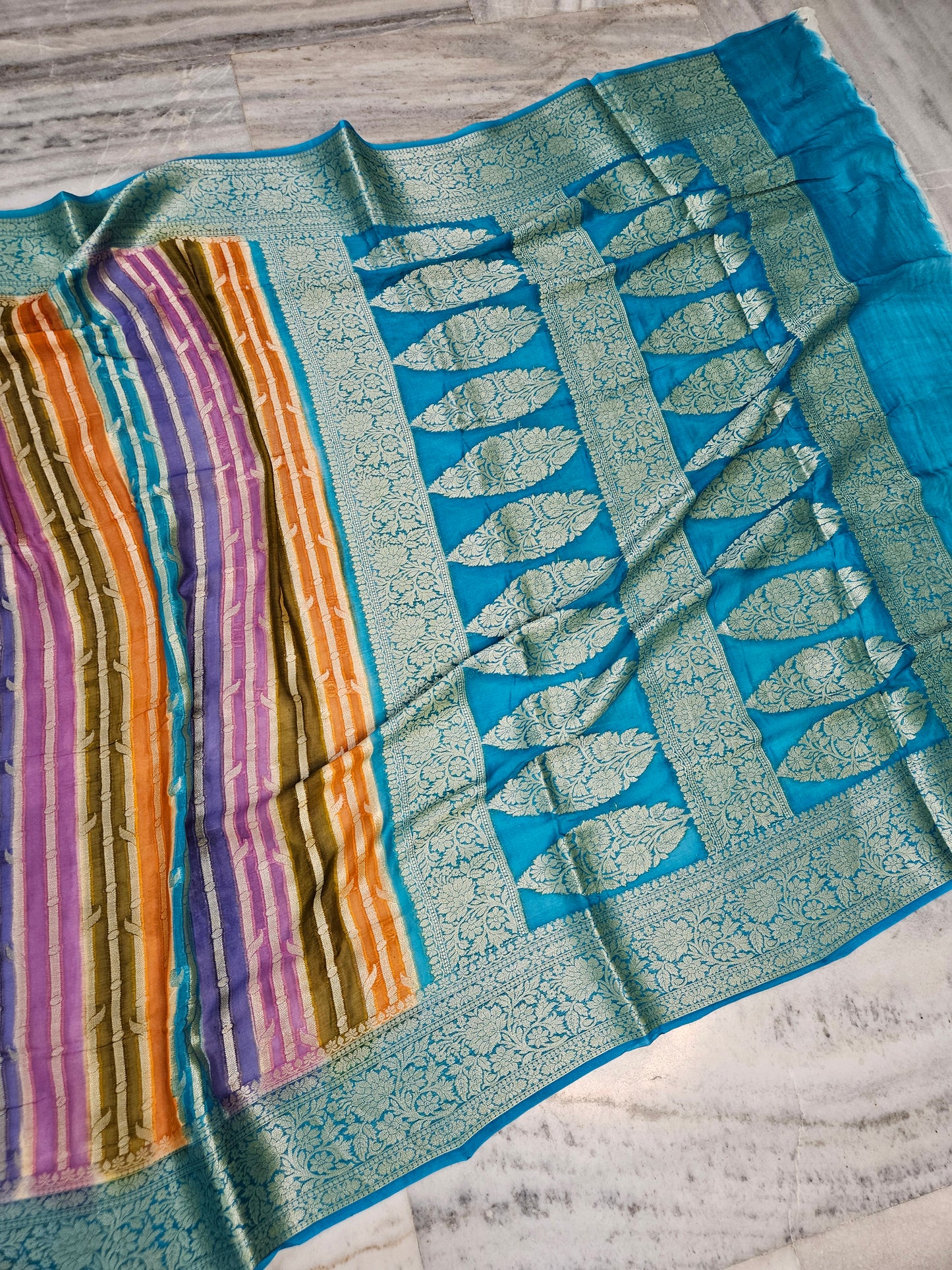 Pure Chiffon Rangkat Handbrush Banarasi Saree