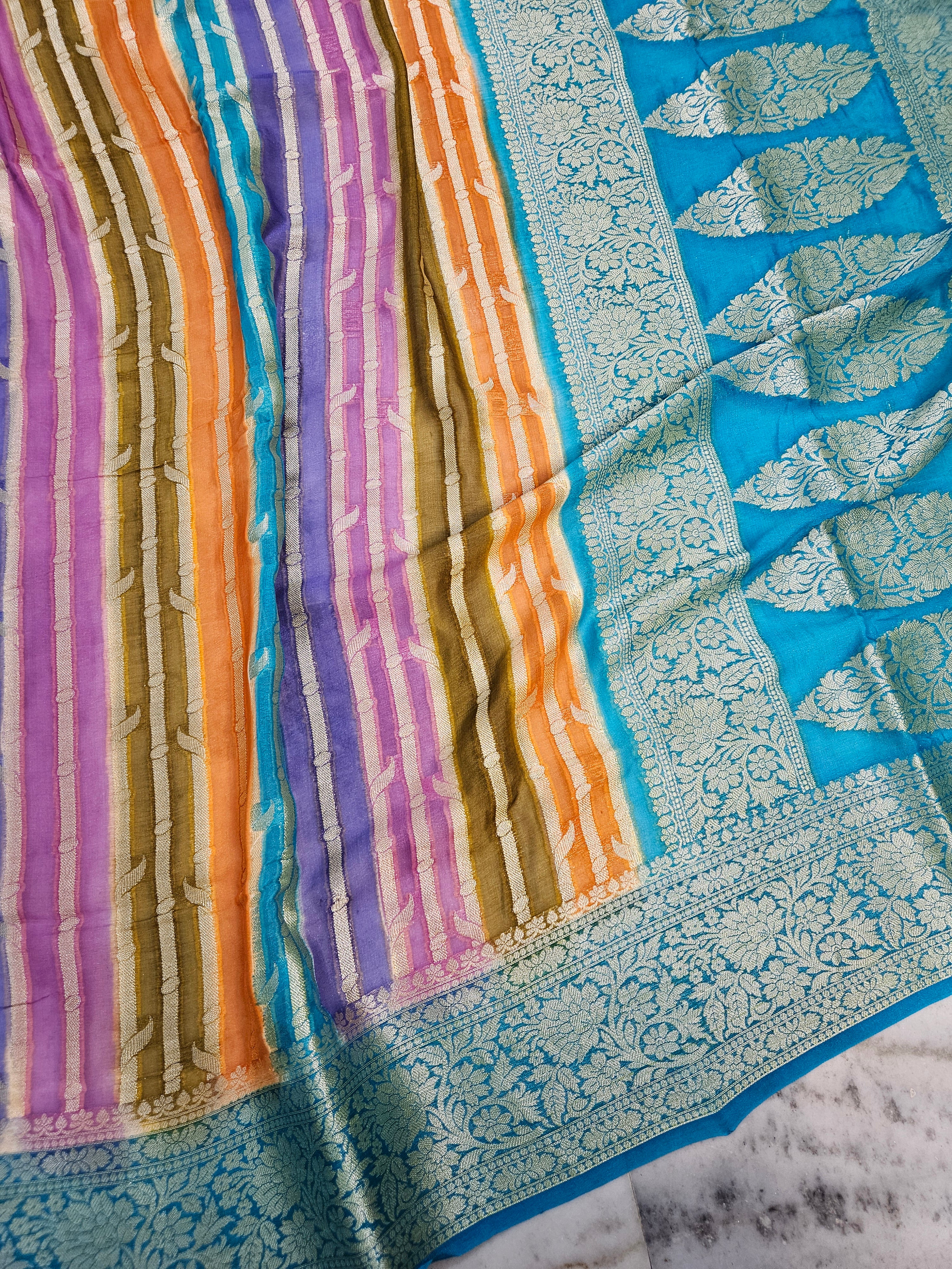 Pure Chiffon Rangkat Handbrush Banarasi Saree