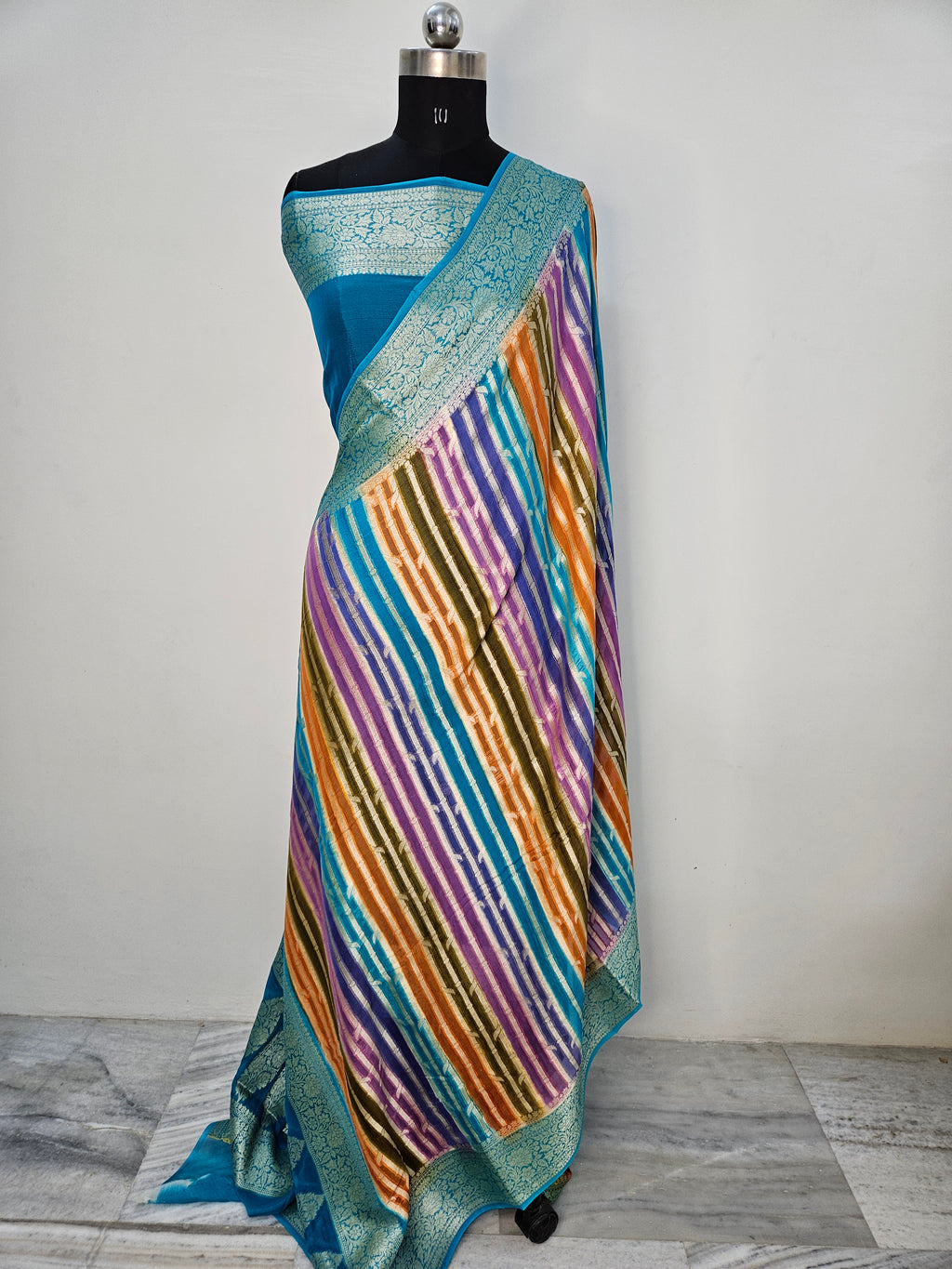 Pure Chiffon Rangkat Handbrush Banarasi Saree