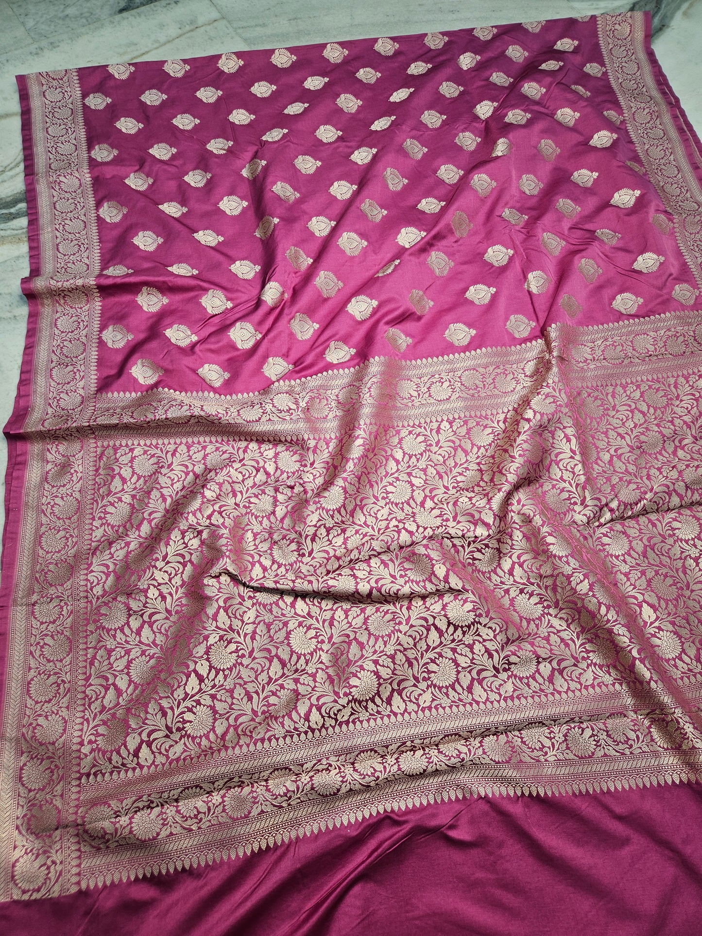 Caramel Pink Mashru satin woven banarasi saree