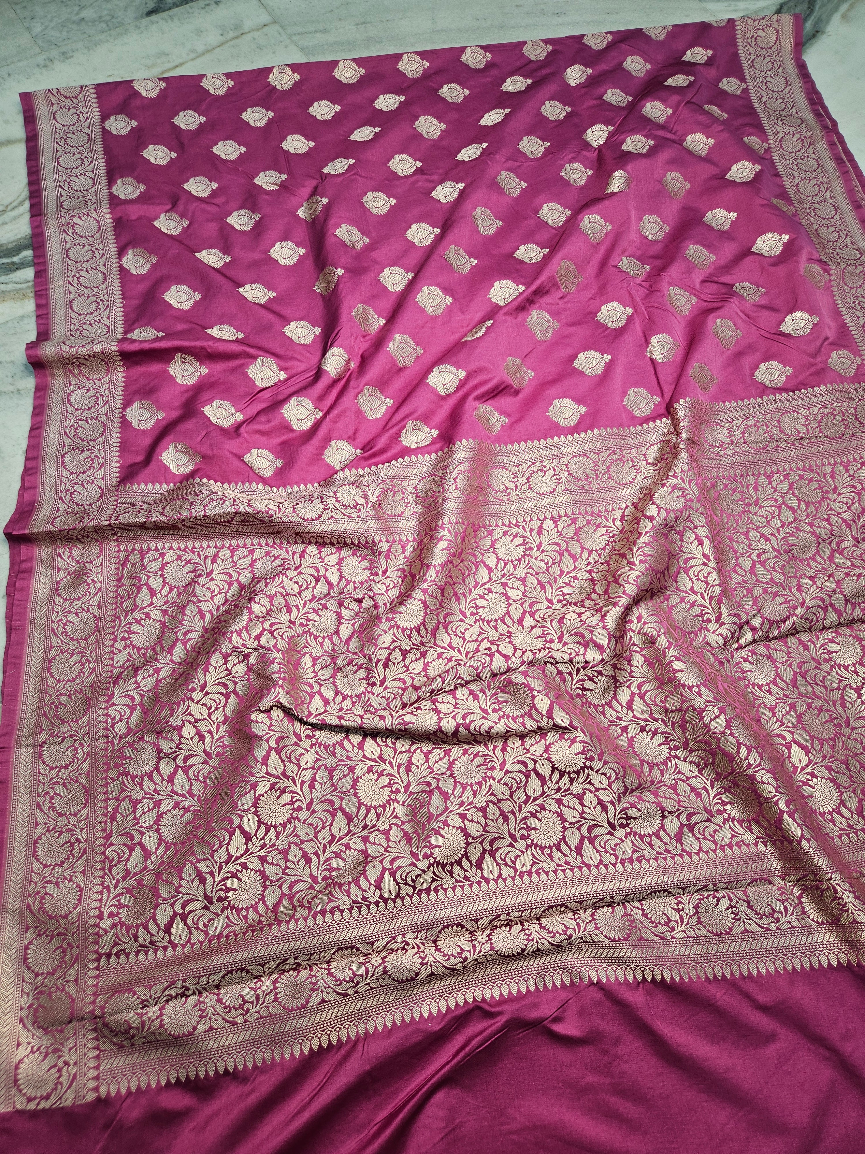 Caramel Pink Mashru satin woven banarasi saree