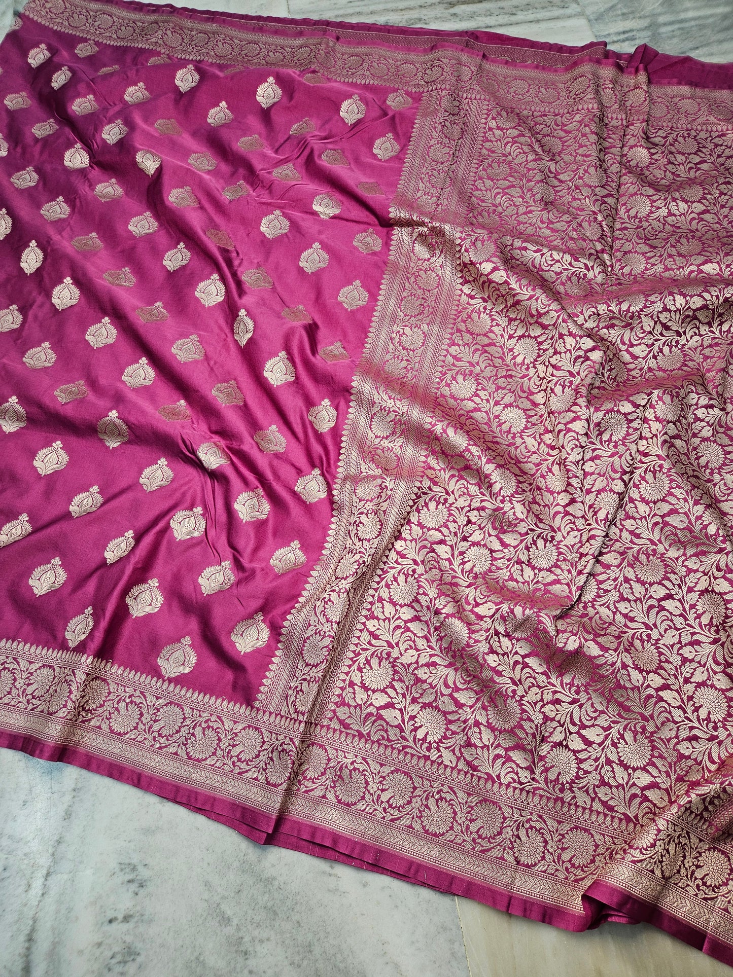 Caramel Pink Mashru satin woven banarasi saree