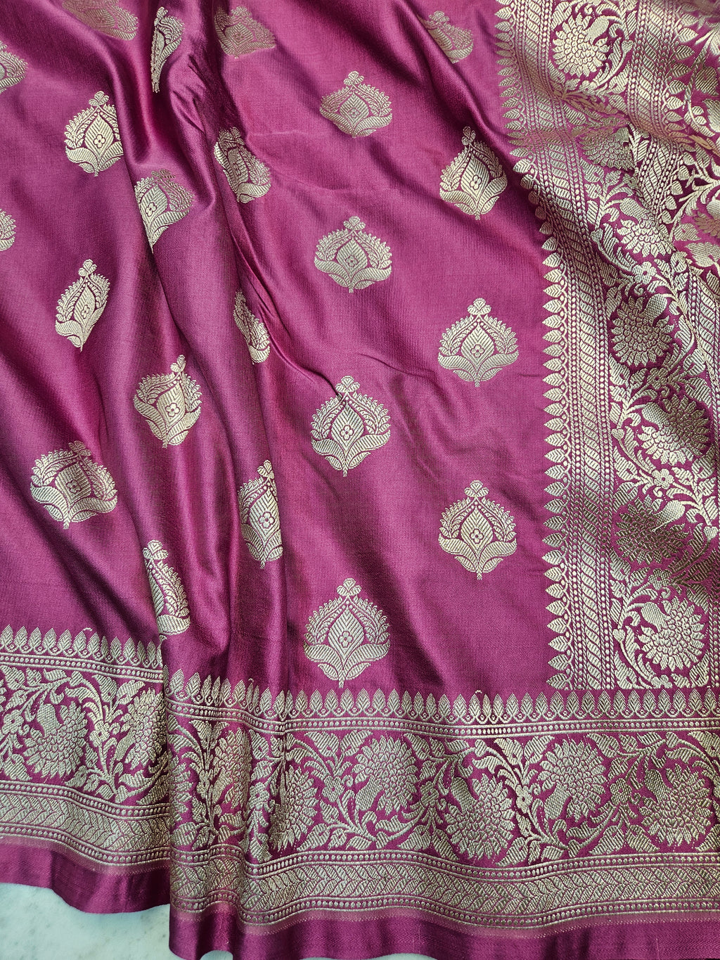 Caramel Pink Mashru satin woven banarasi saree