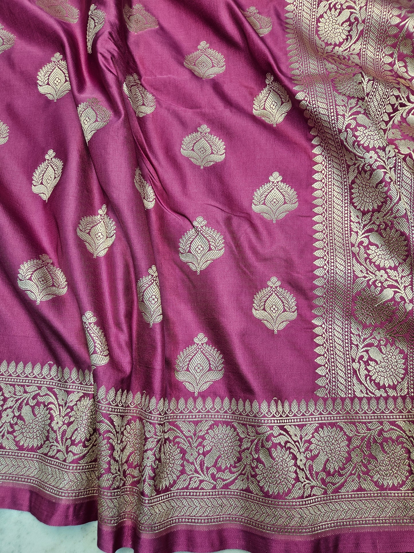 Caramel Pink Mashru satin woven banarasi saree