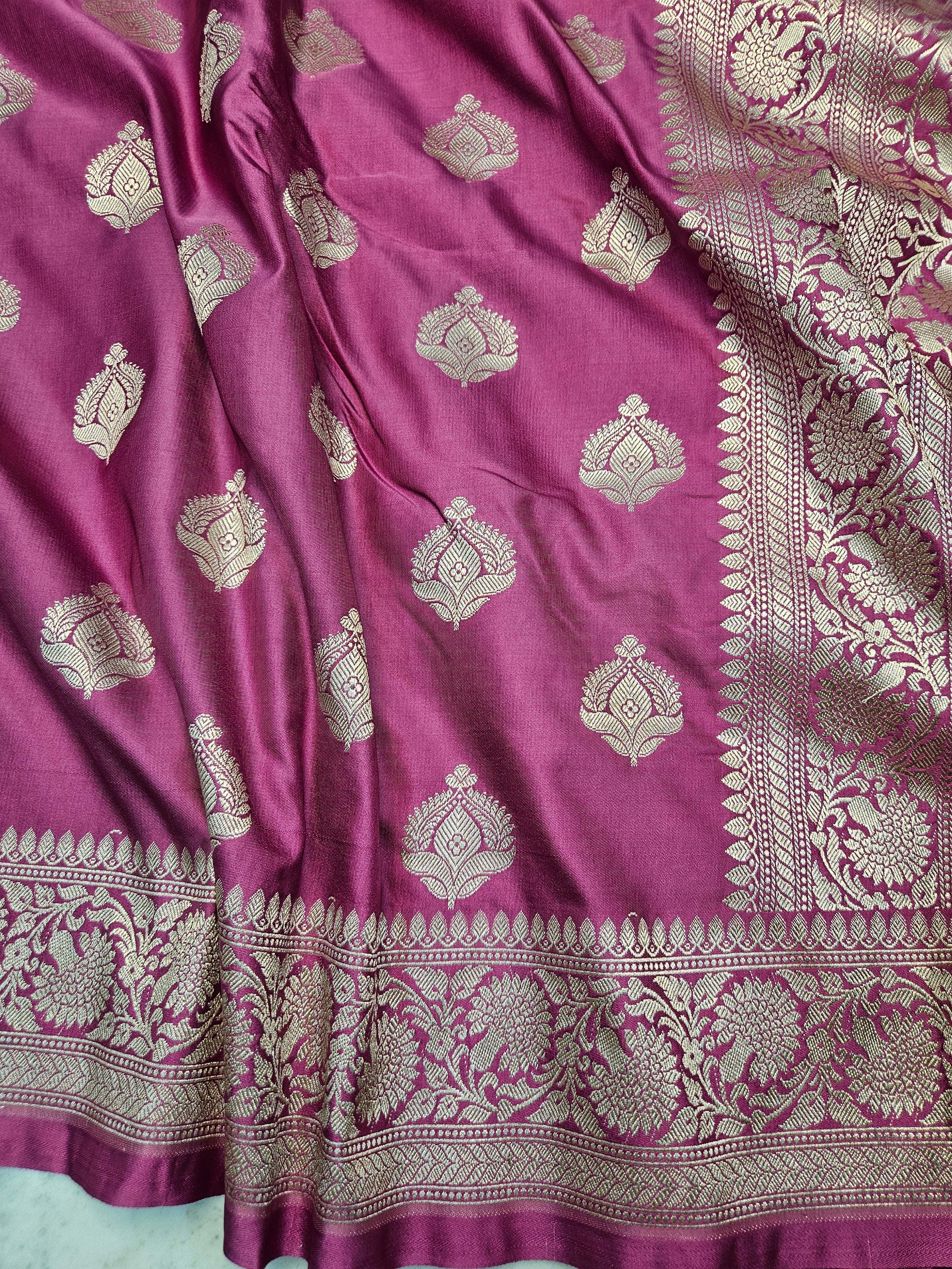 Caramel Pink Mashru satin woven banarasi saree