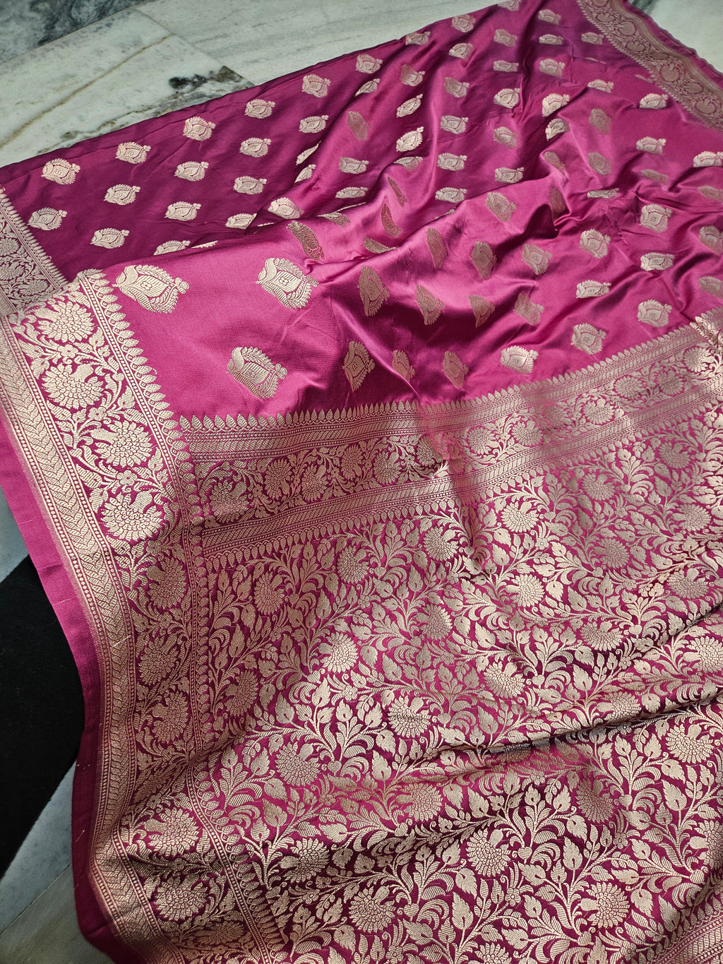 Caramel Pink Mashru satin woven banarasi saree