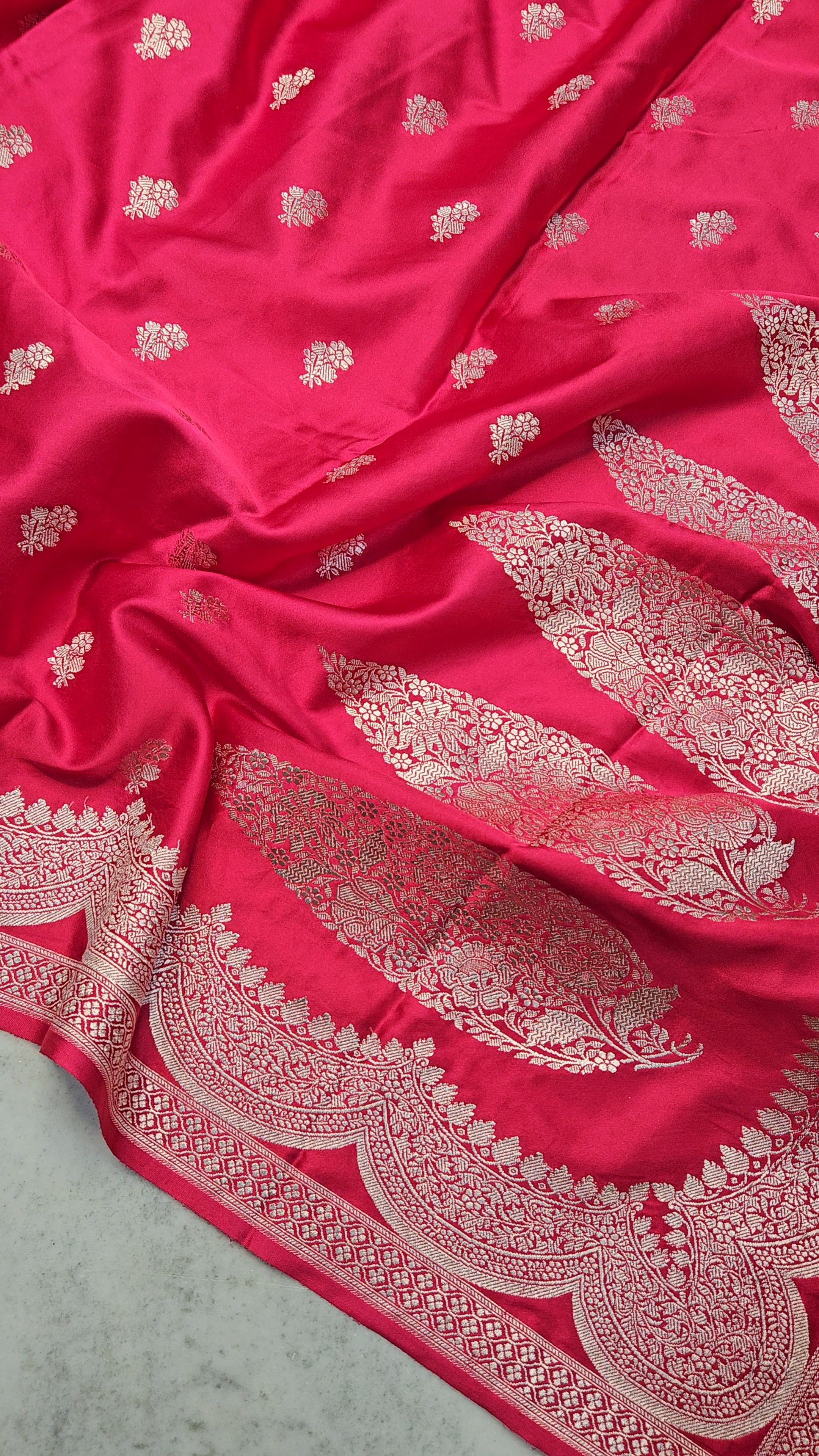 Strawberry Pink Mashru satin woven banarasi saree