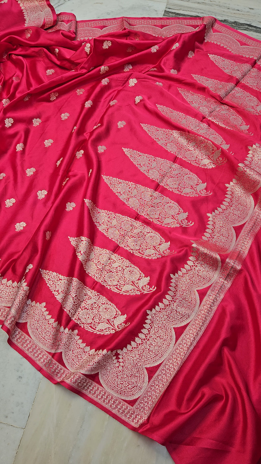 Strawberry Pink Mashru satin woven banarasi saree