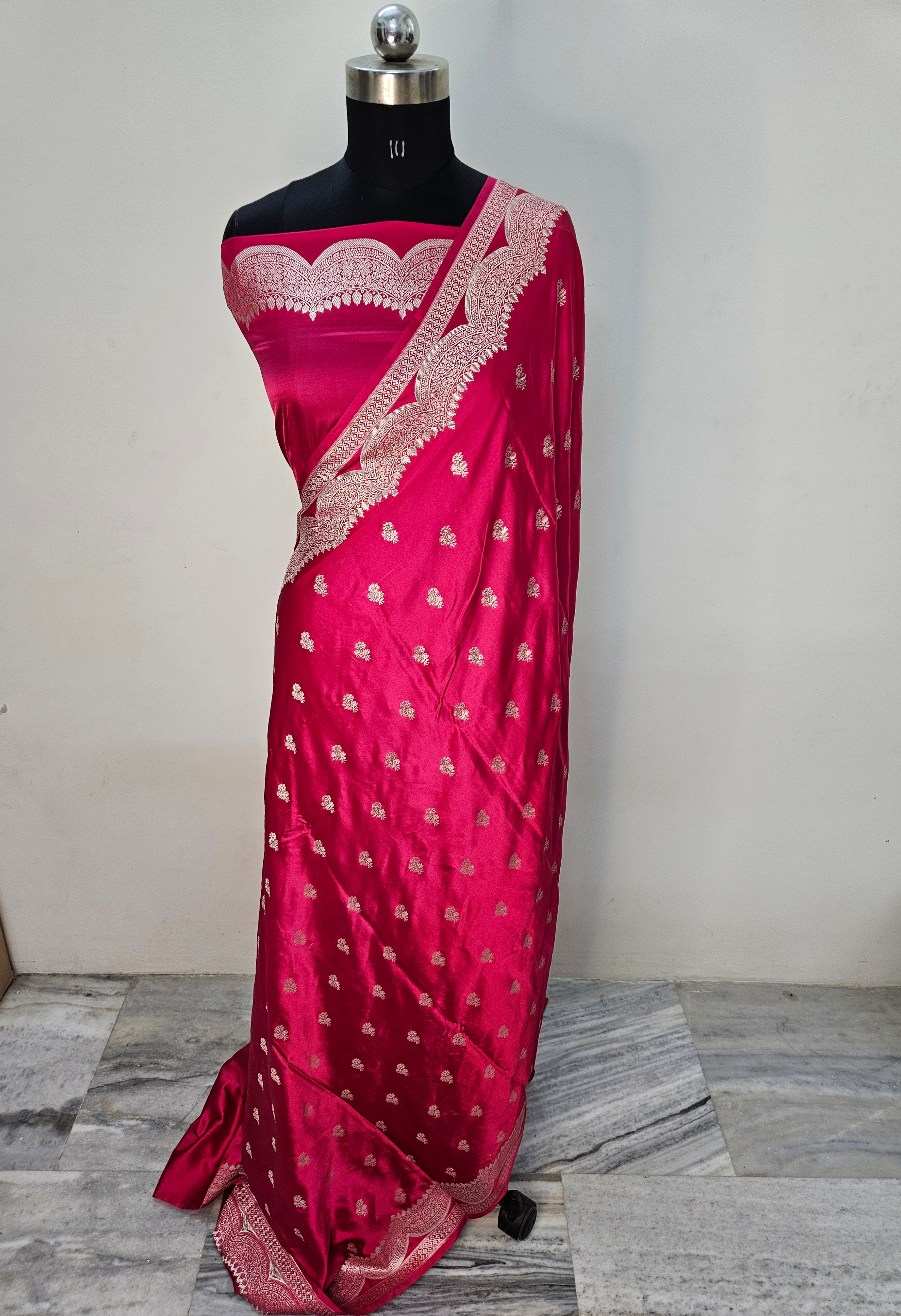 Strawberry Pink Mashru satin woven banarasi saree