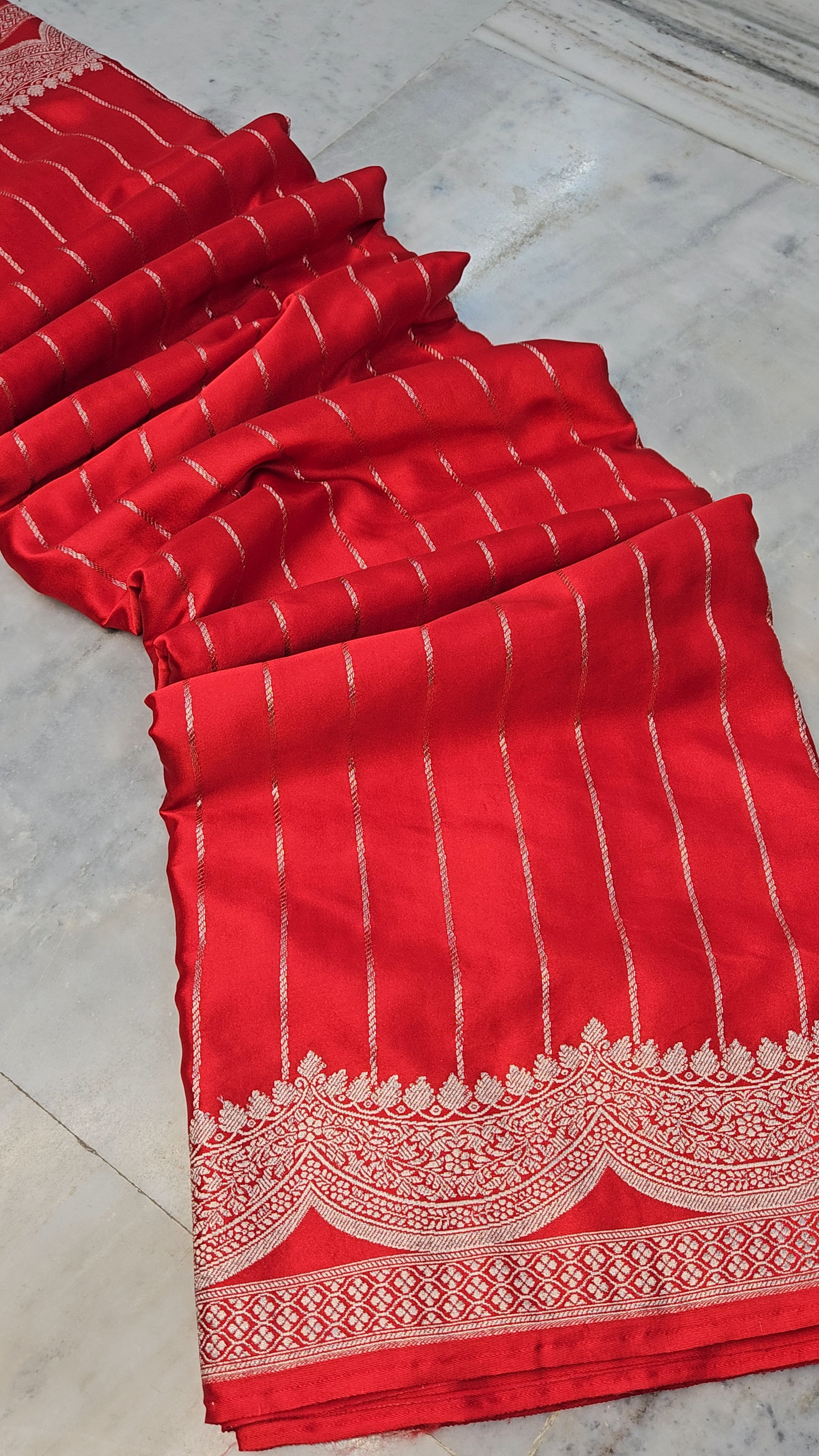 Crimson Red Mashru satin woven banarasi saree