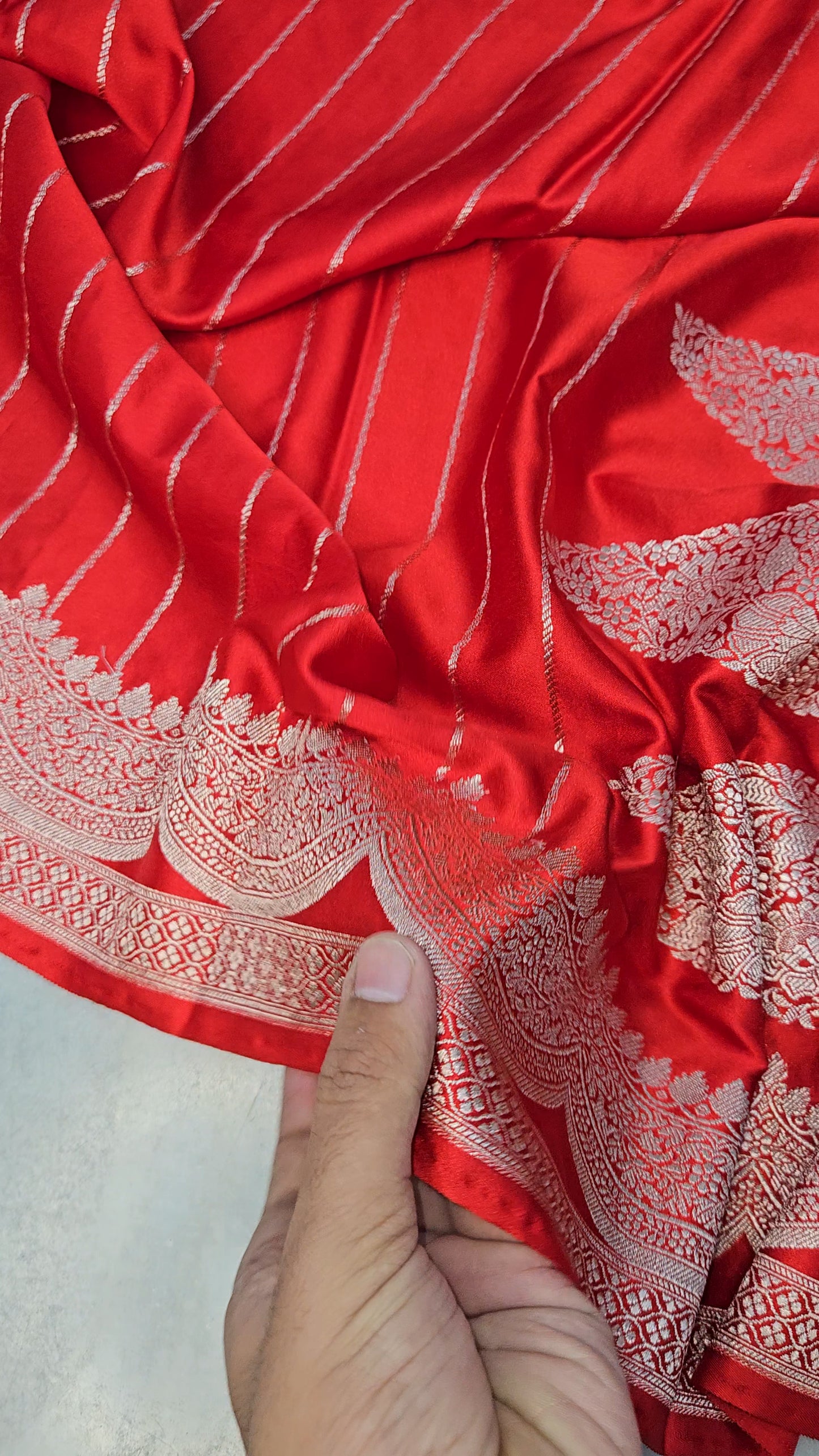 Crimson Red Mashru satin woven banarasi saree