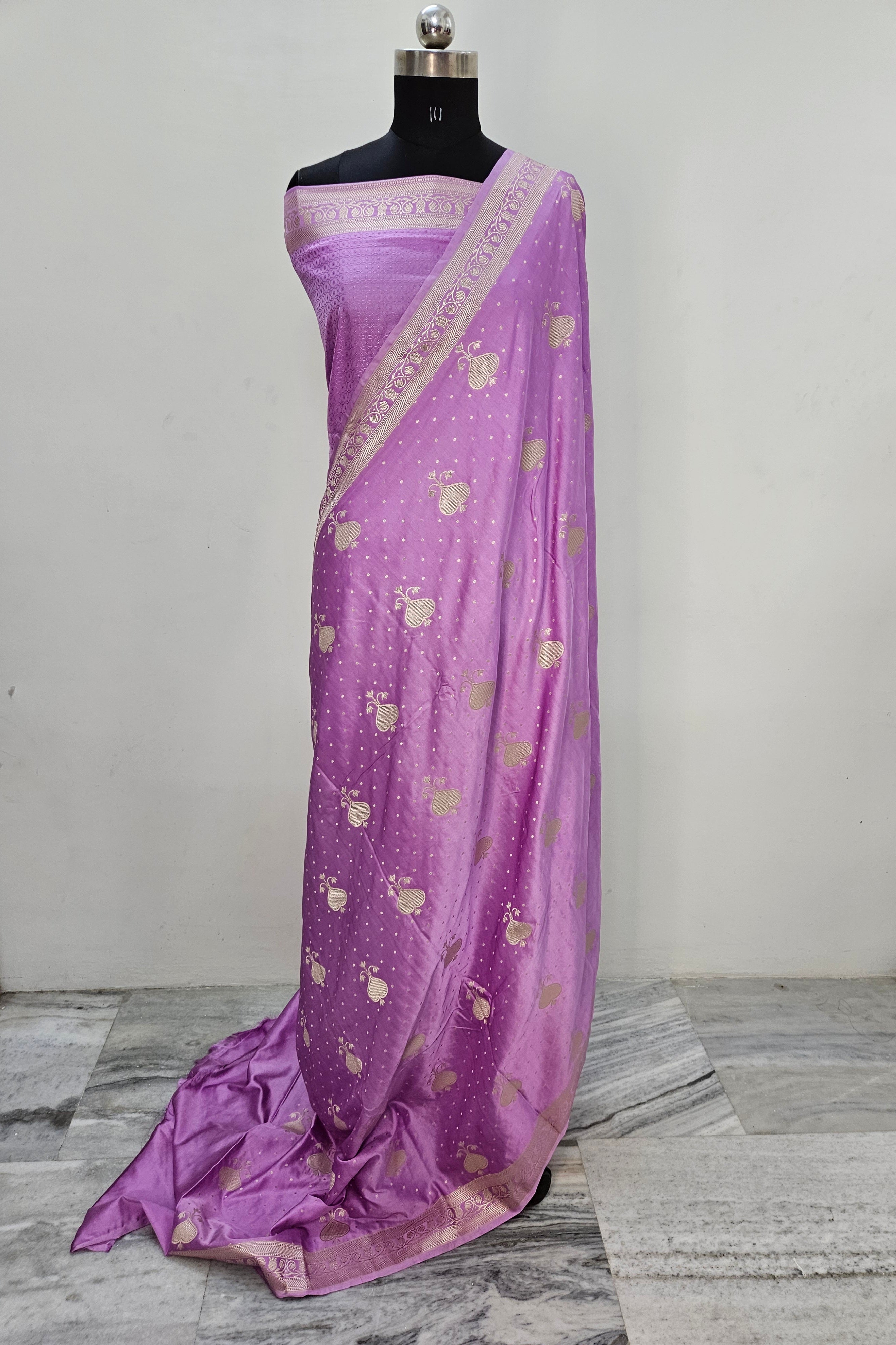 Mashru satin woven banarasi saree in lavender pink