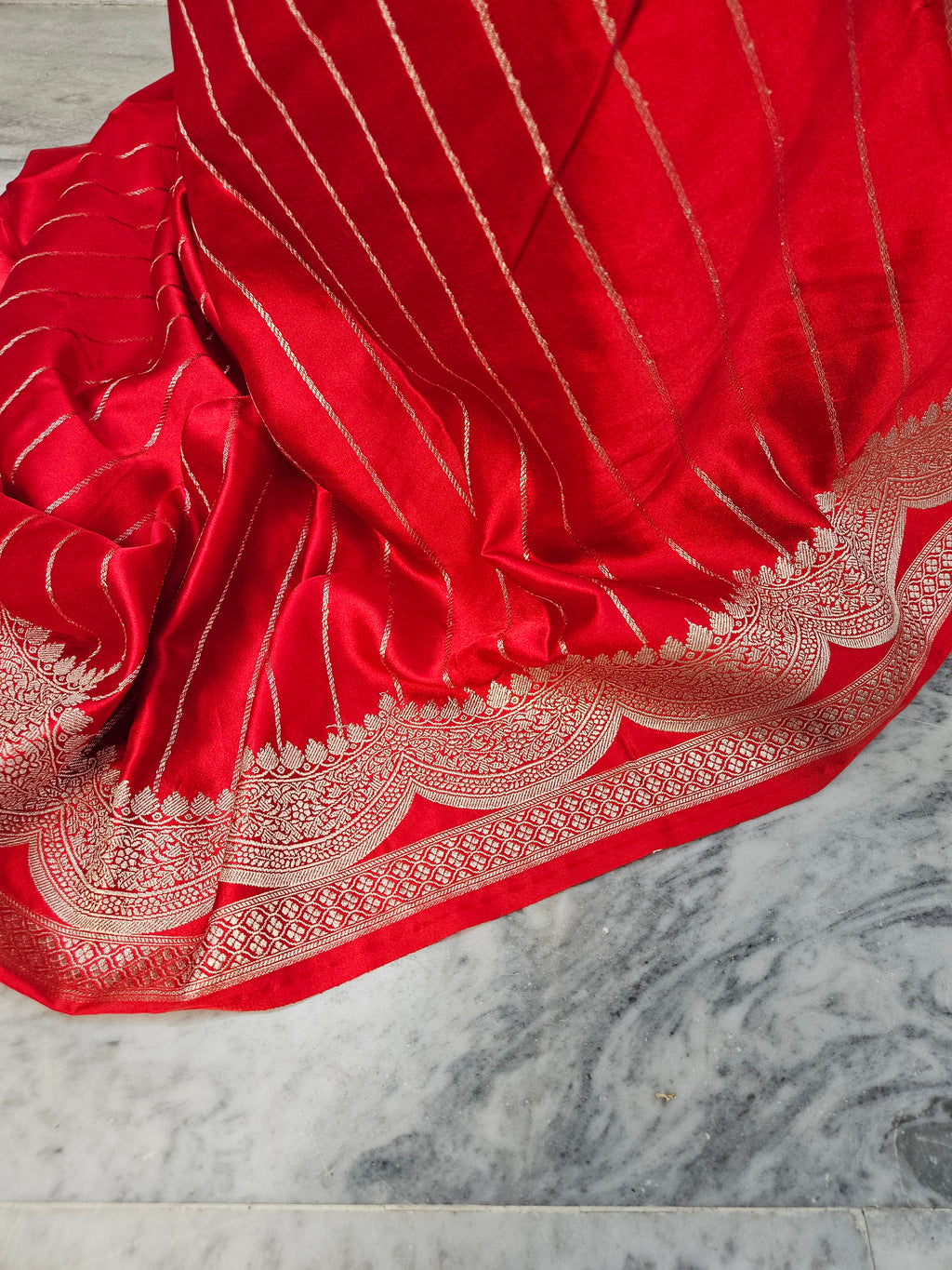 Crimson Red Mashru satin woven banarasi saree