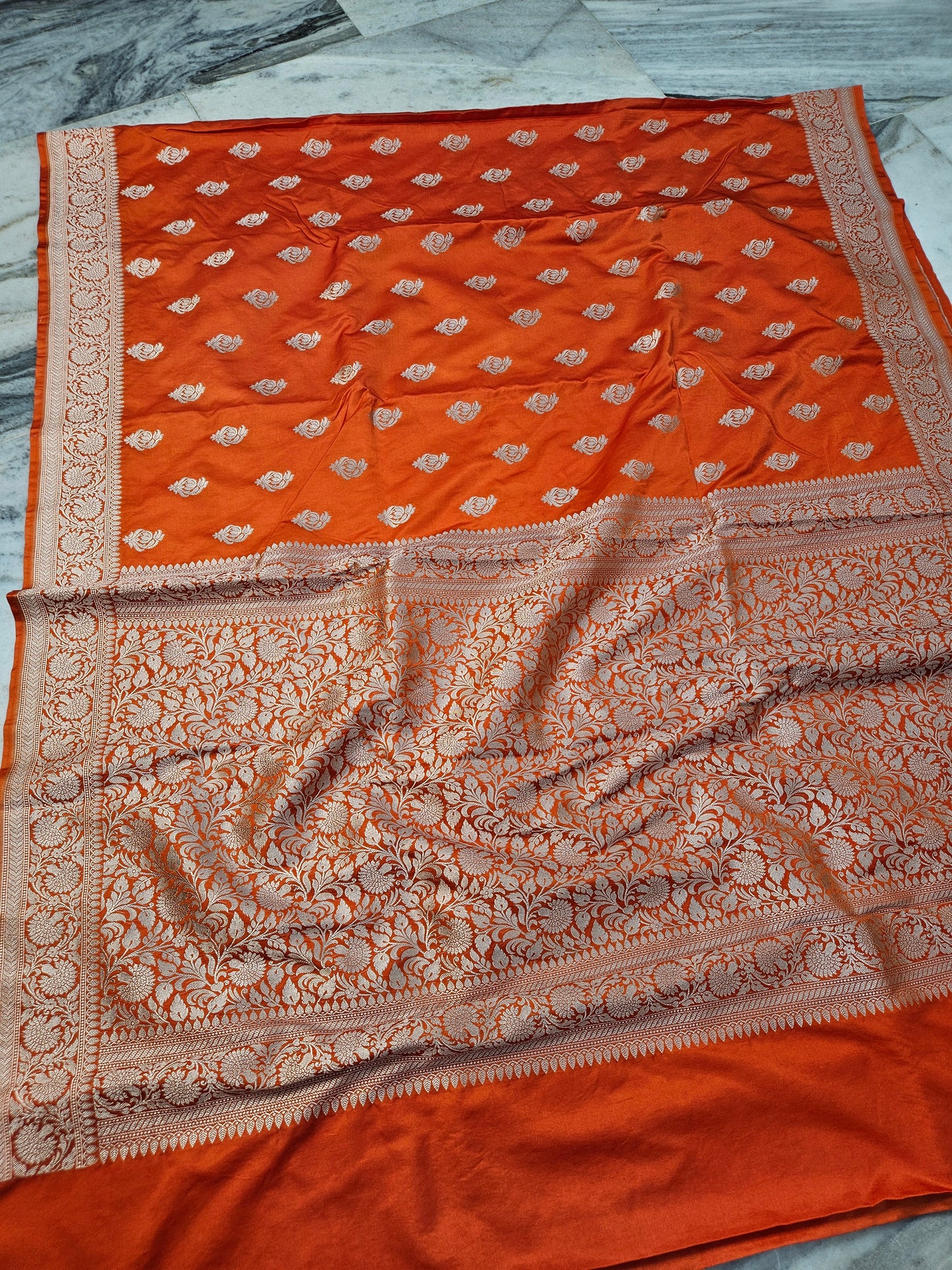 mashru banarasi buta woven saree in orange