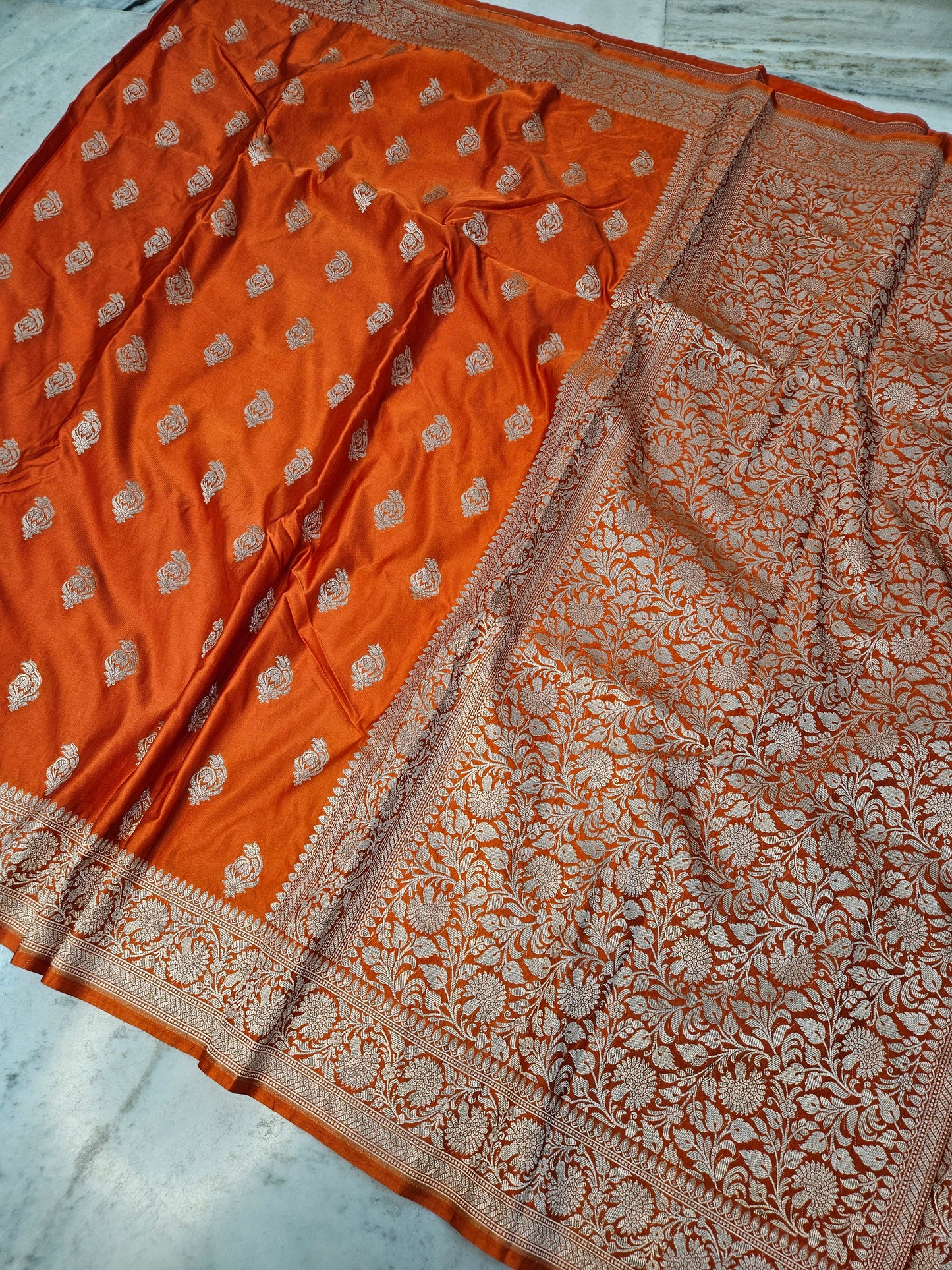 mashru banarasi buta woven saree in orange