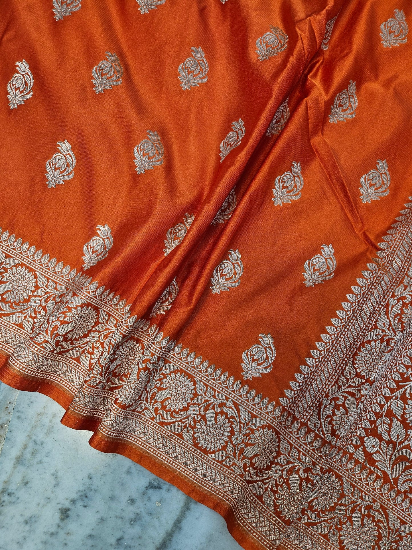 mashru banarasi buta woven saree in orange