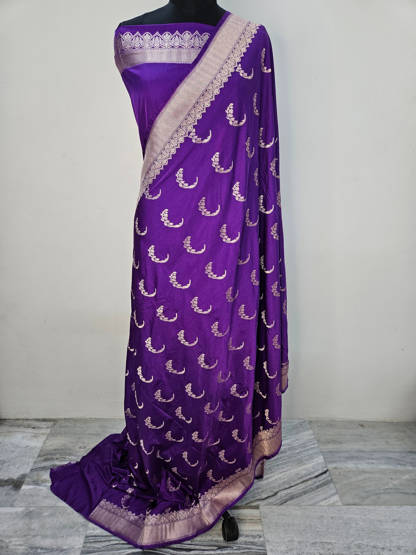 mashru banarasi woven saree in royal purple