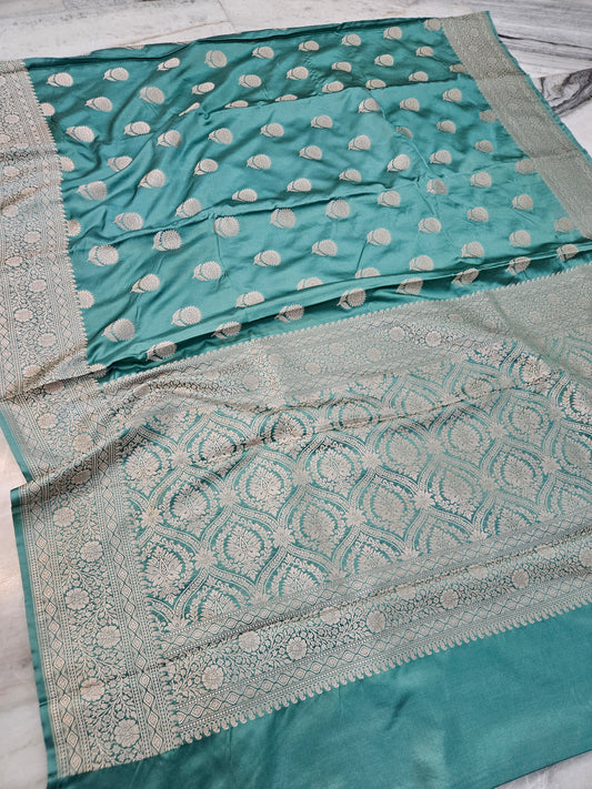 mashru banarasi woven saree in dusty seagreen