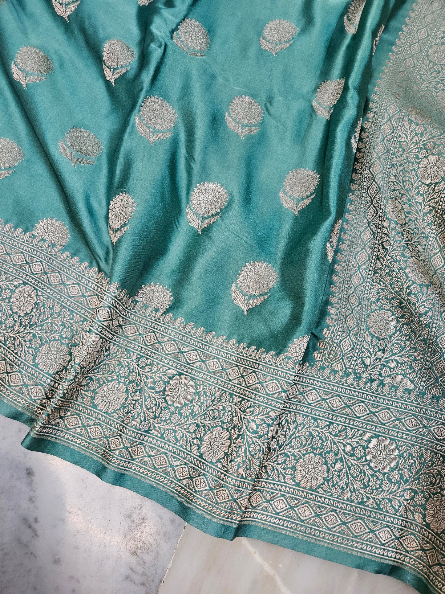 mashru banarasi woven saree in dusty seagreen