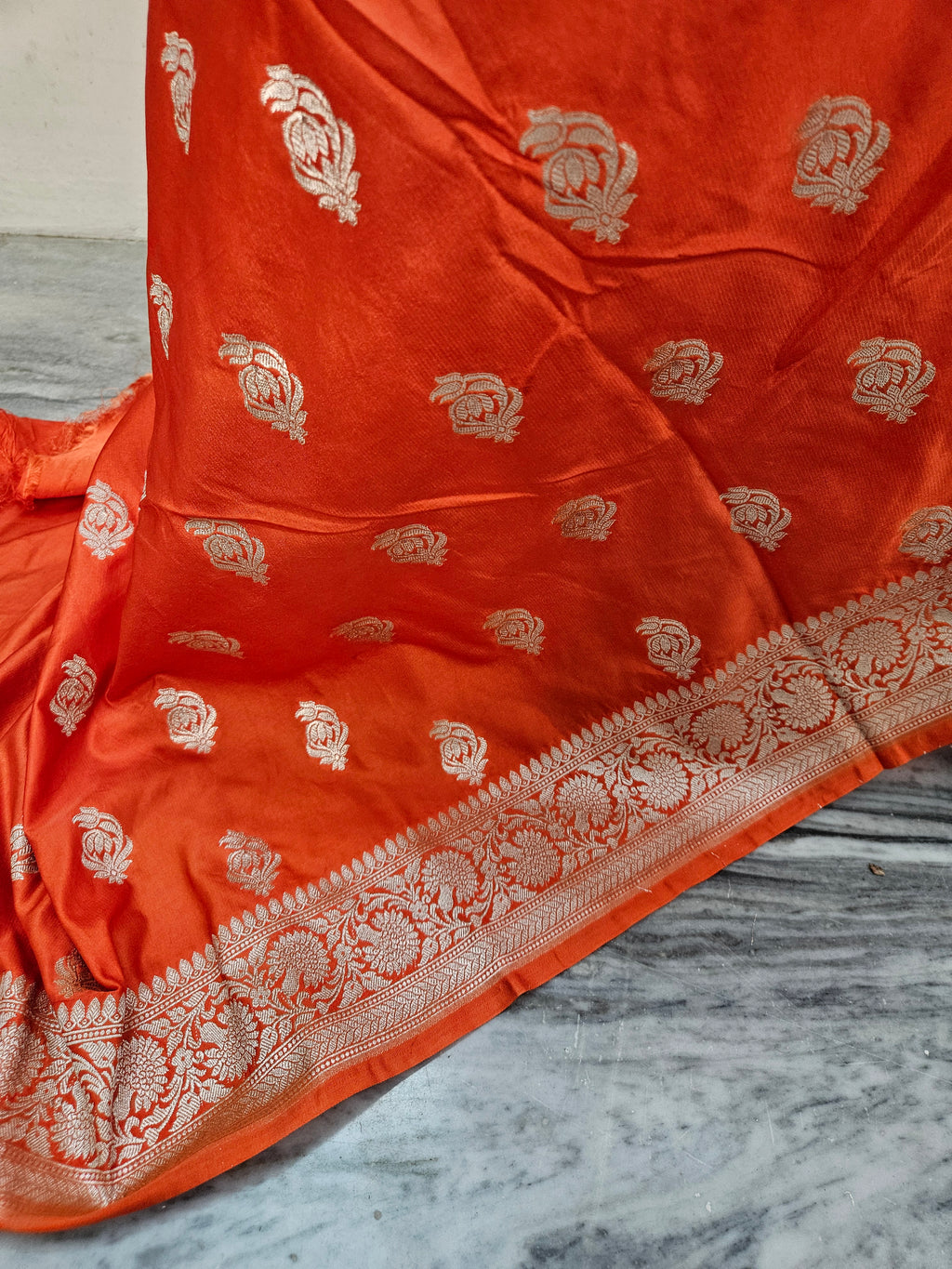 mashru banarasi buta woven saree in orange