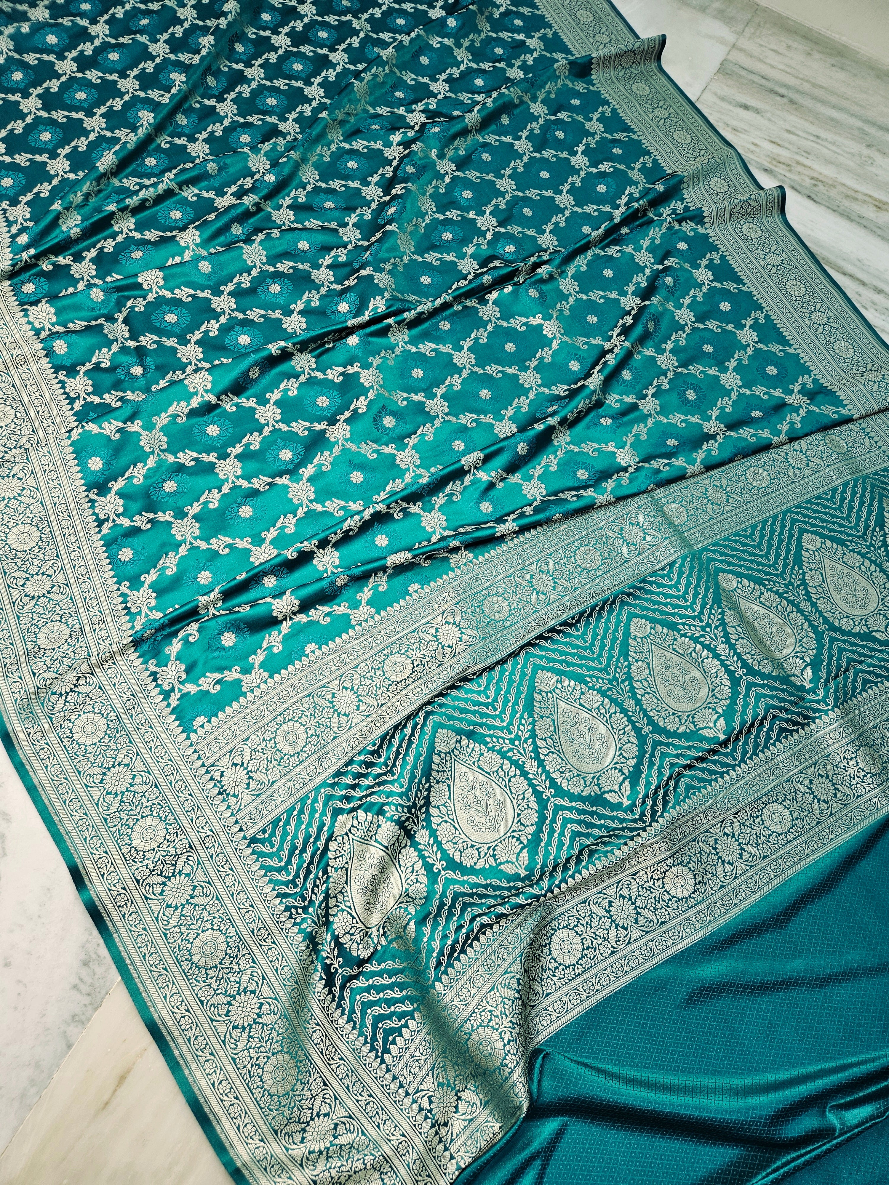 Seagreen faux Mashru katans woven banarasi saree