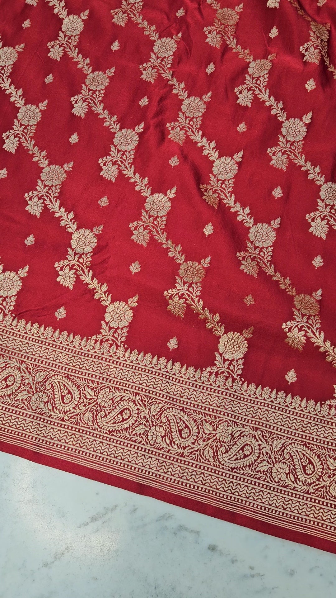 Maroon jungla banarasi faux Mashru katans woven saree