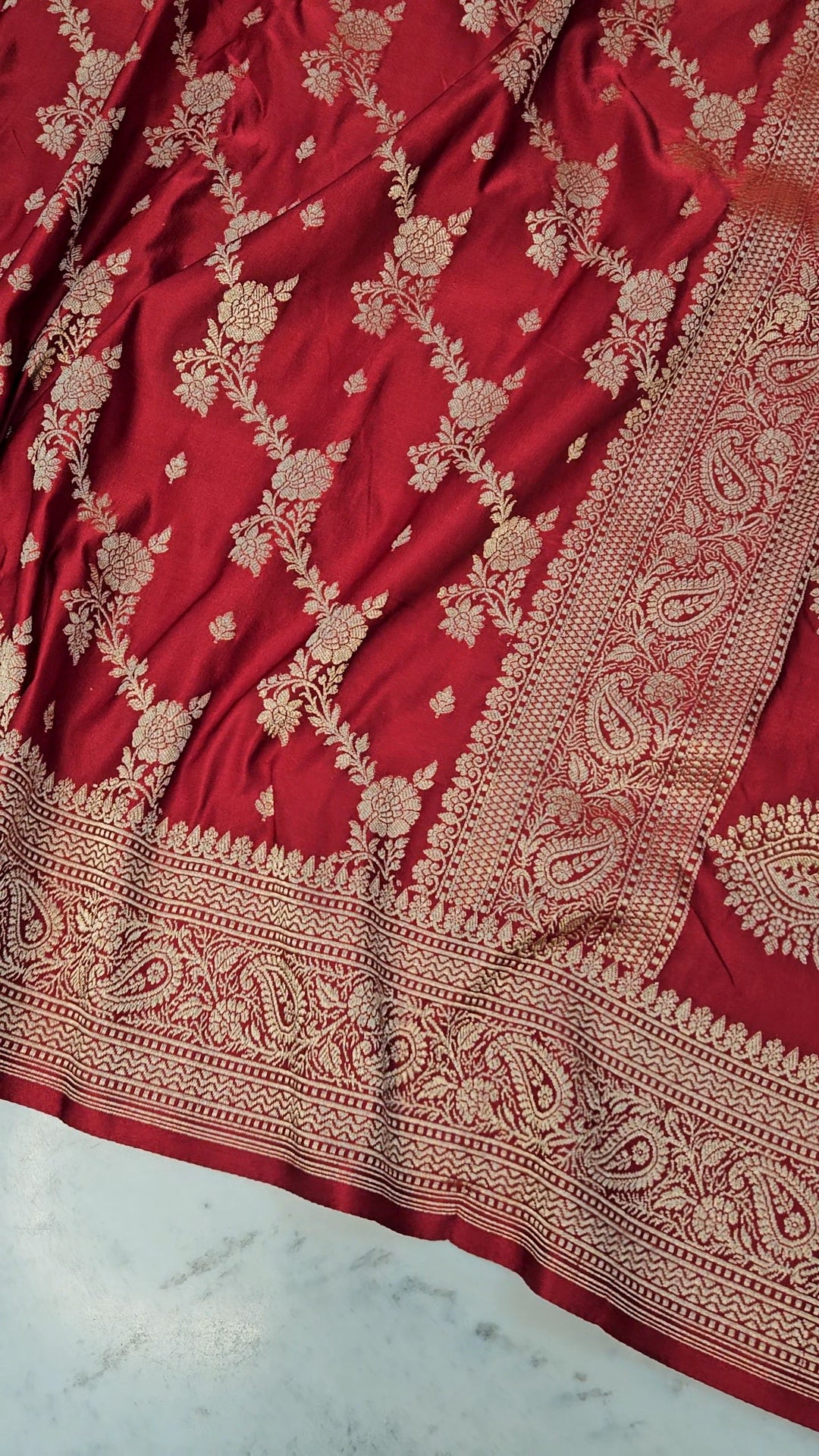 Maroon jungla banarasi faux Mashru katans woven saree