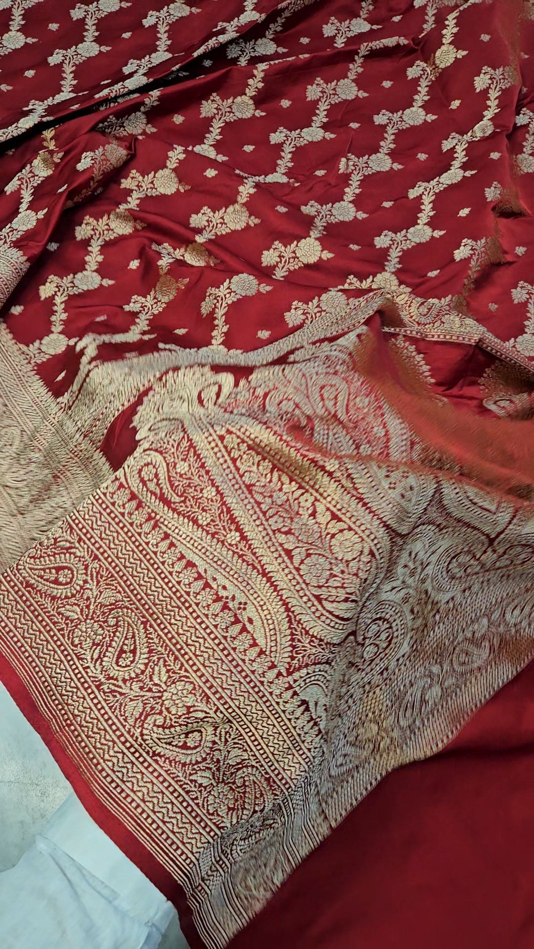 Maroon jungla banarasi faux Mashru katans woven saree