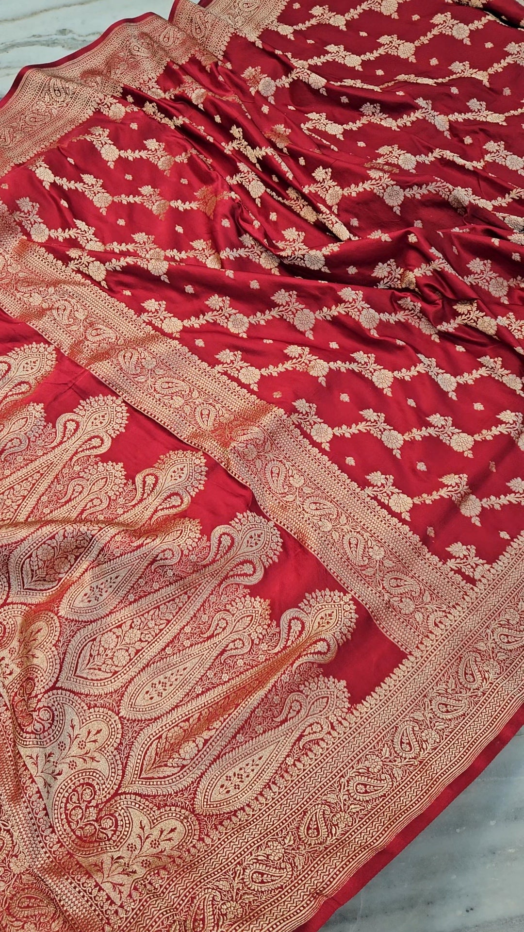 Royal red banarasi faux Mashru katans woven saree