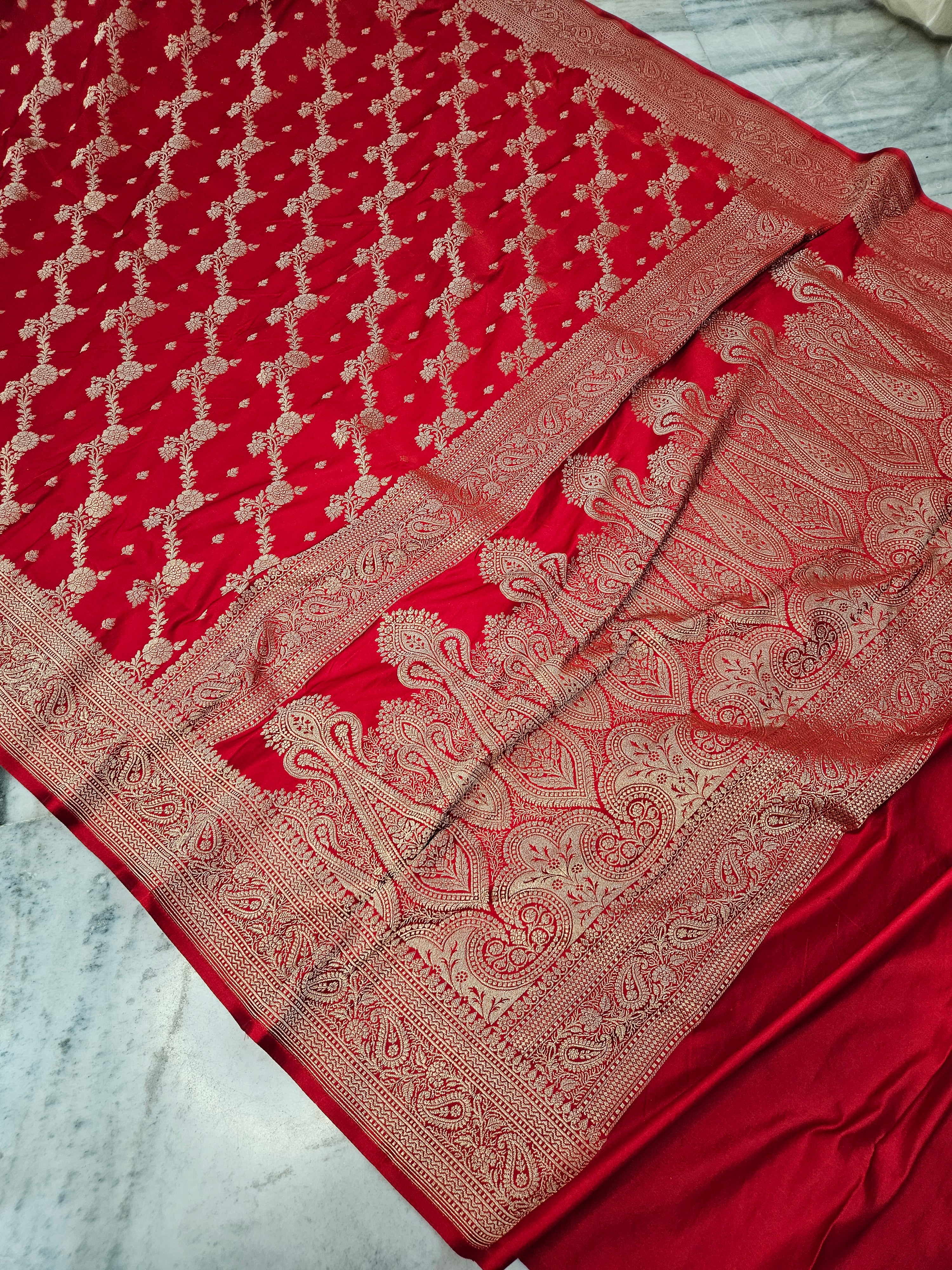 Royal red banarasi faux Mashru katans woven saree