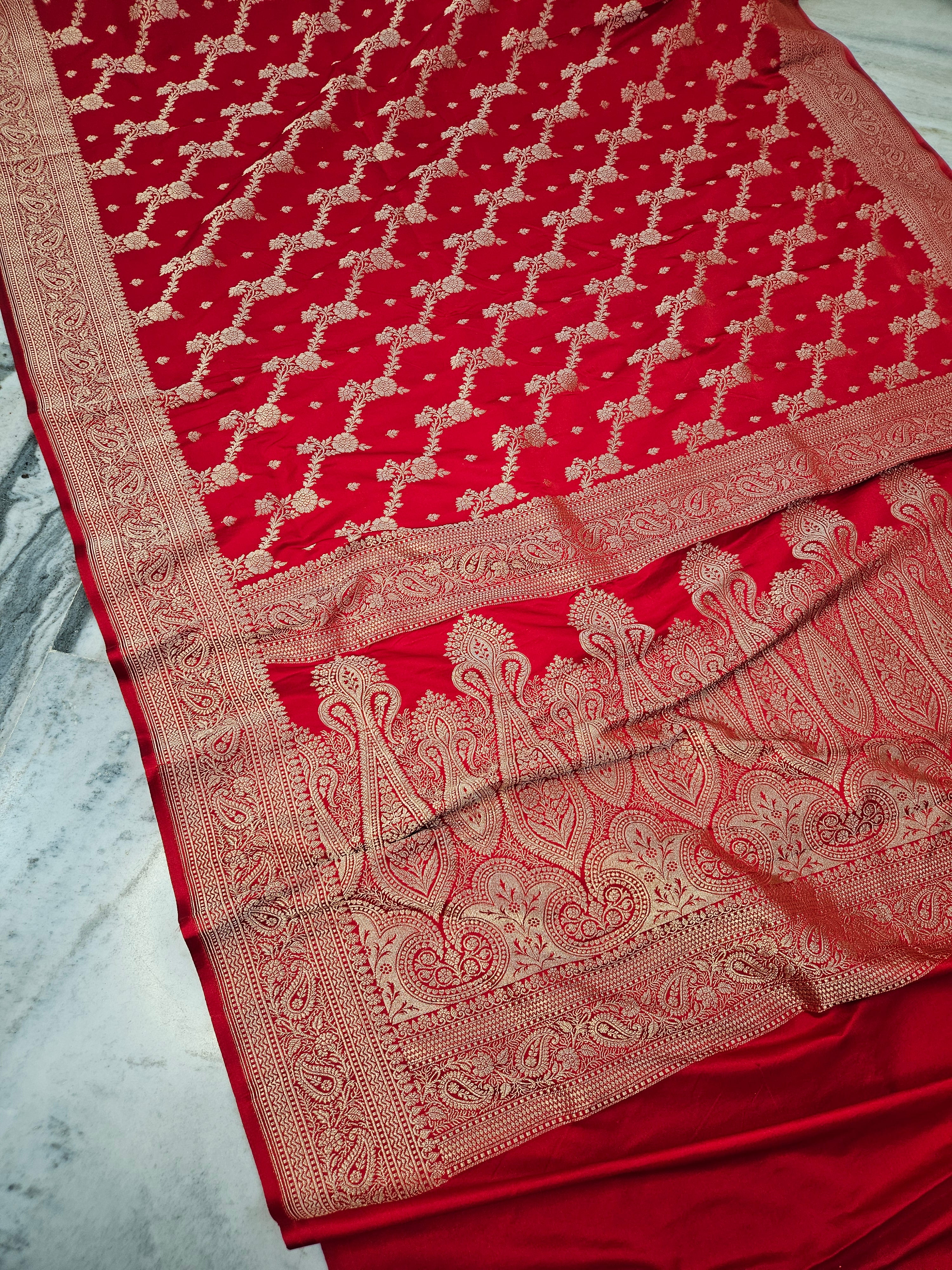 Royal red banarasi faux Mashru katans woven saree