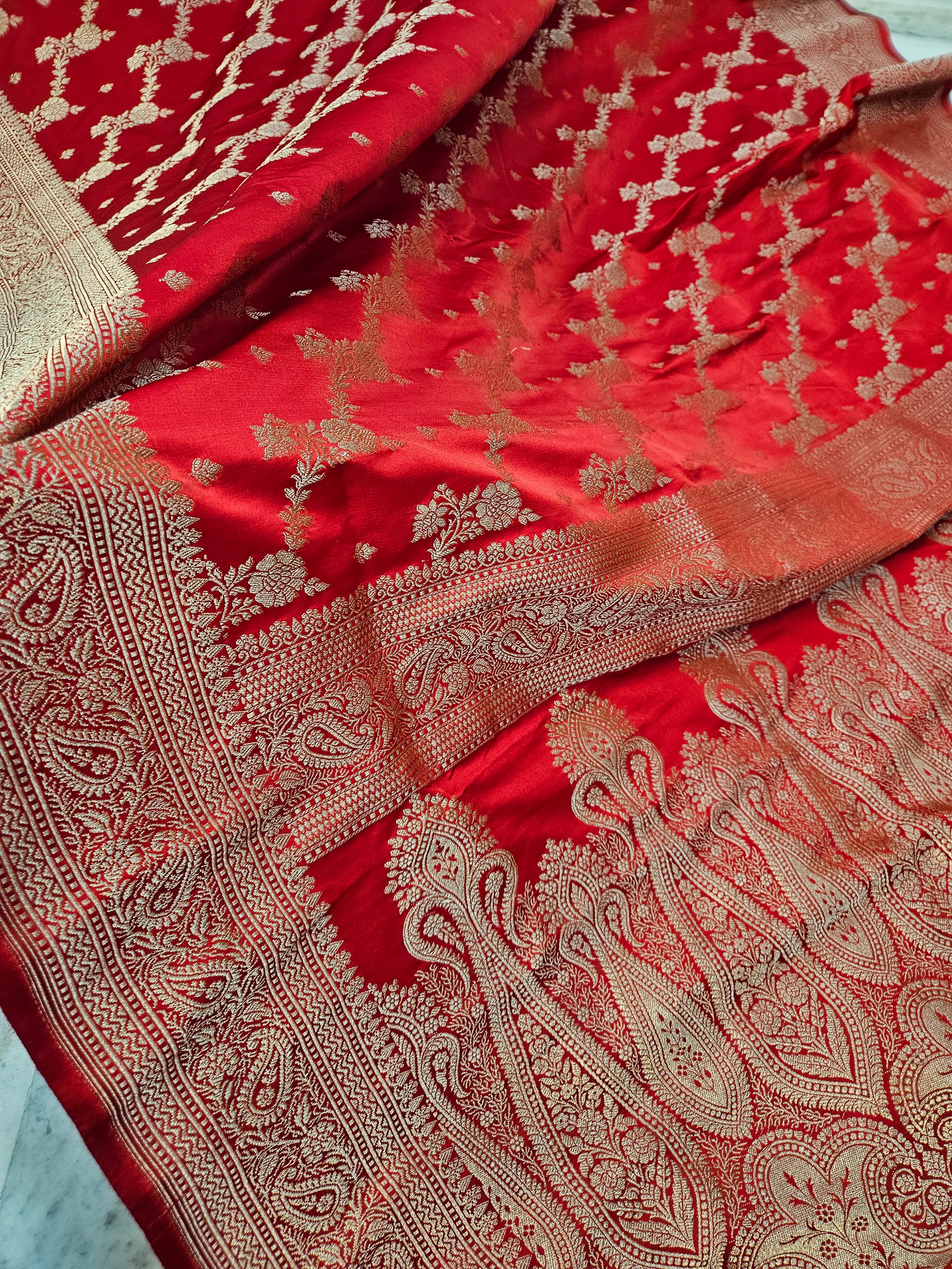 Royal red banarasi faux Mashru katans woven saree