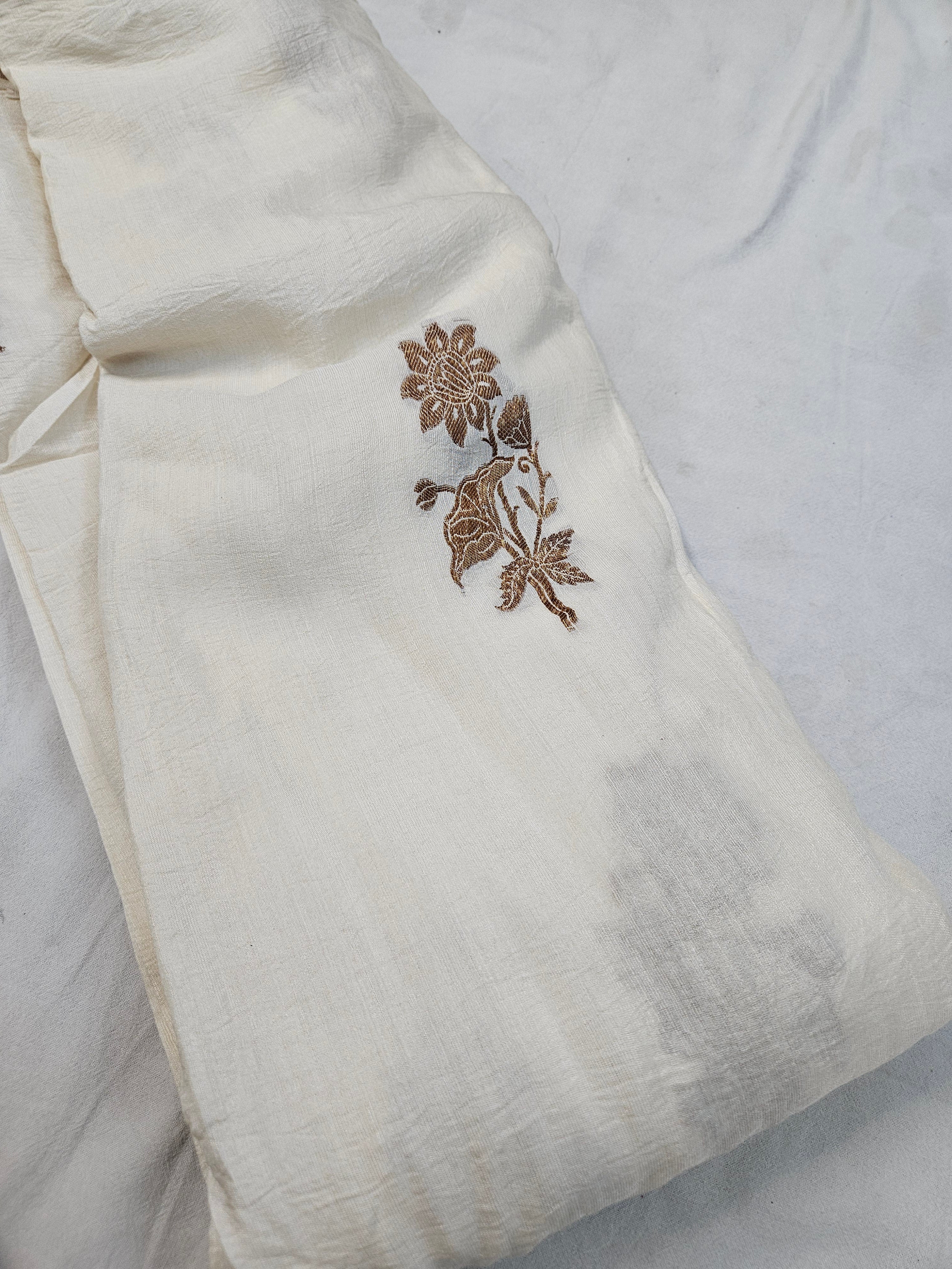 handloom pure moonga silk banarasi saree in off white