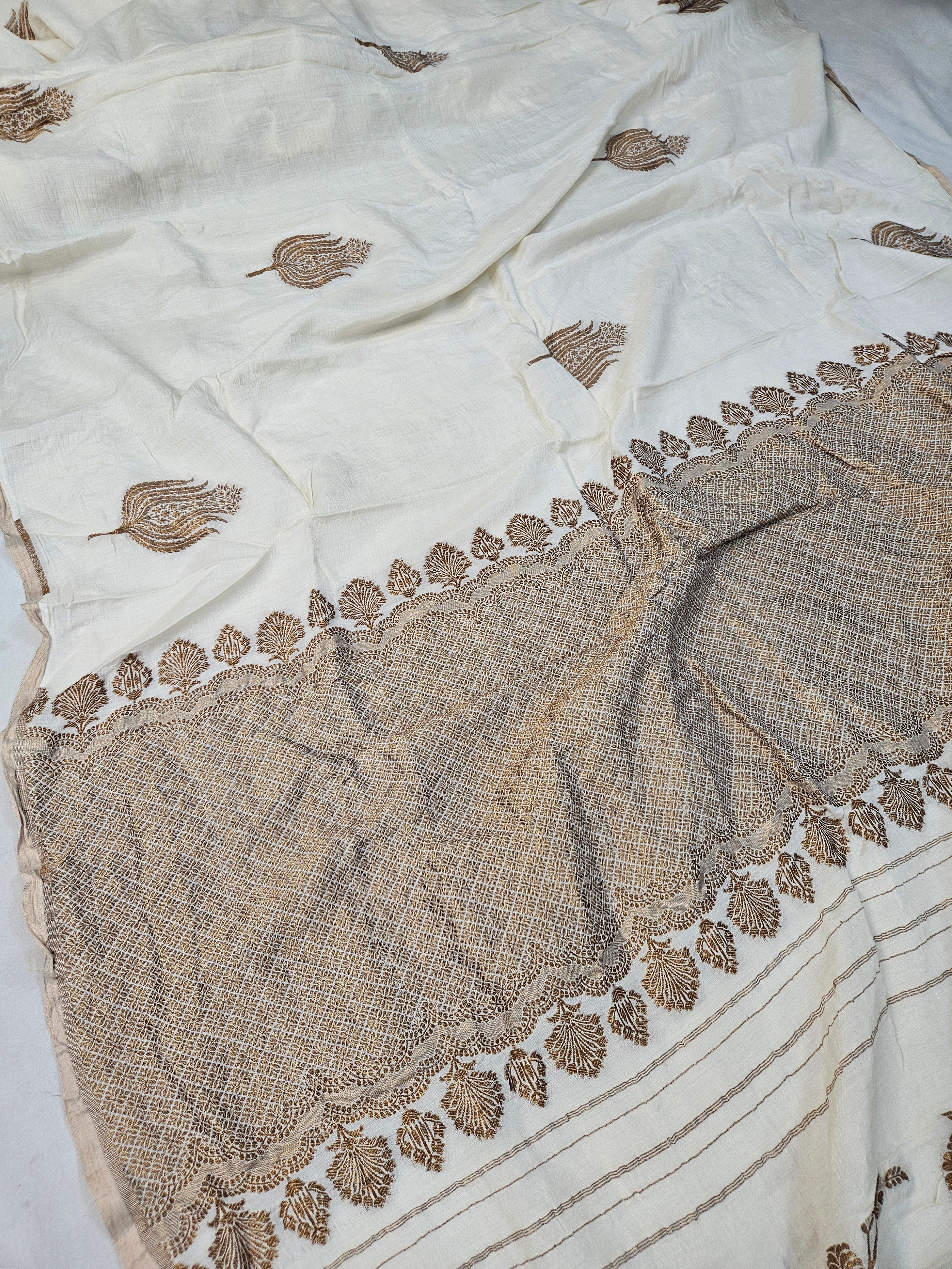 handloom pure natural tussar silk banarasi saree