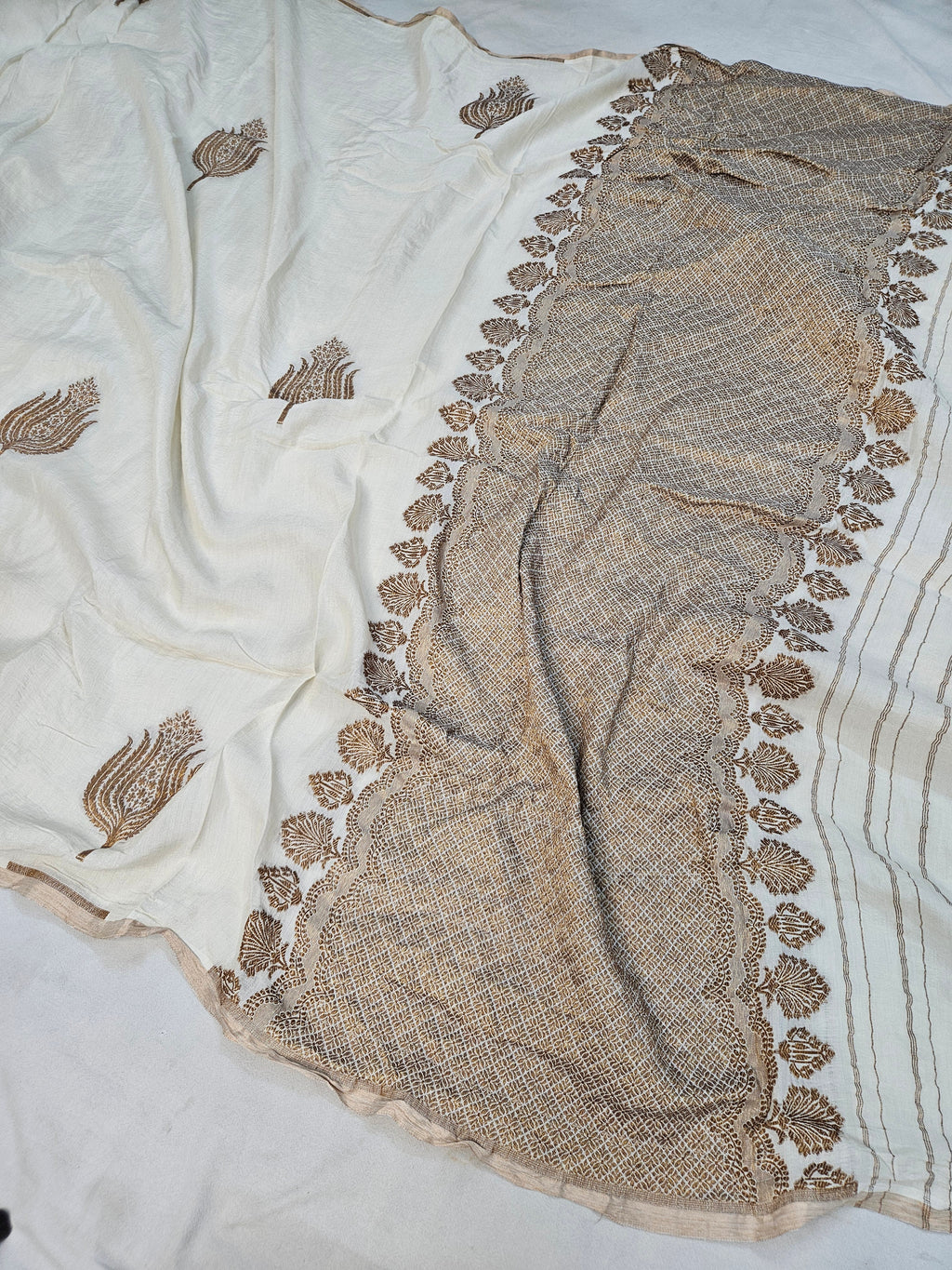 handloom pure natural tussar silk banarasi saree