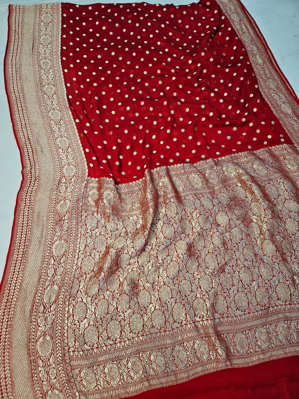 pure georgette silk buti woven tested zari banarasi saree in